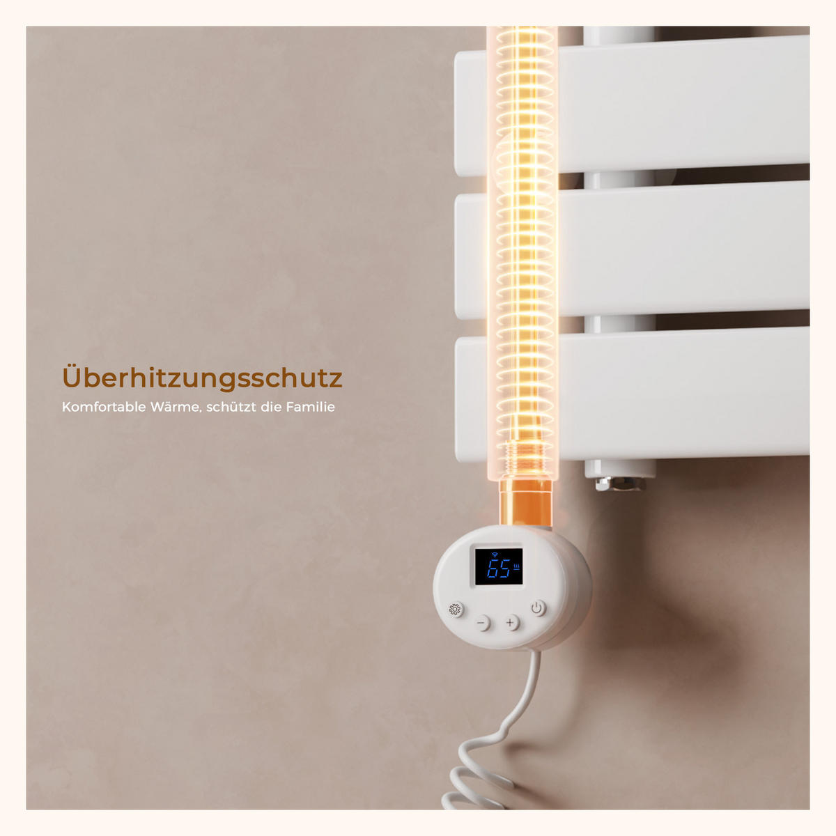 HANDTUCHHEIZKÖRPER 159,9/40 cm weiß elektrisch 800 W mit WLAN-Thermostat - Weiß, Metall (40/160/5.9cm) - S'AFIELINA