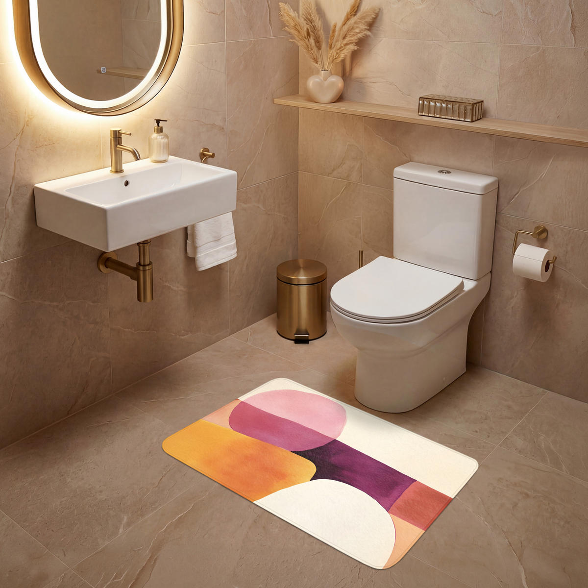 WC PŘEDLOŽKA Tvary - abstraktní - barevné 80x50 cm - terakotová, textil/plast (80/1cm) - OnlyWow