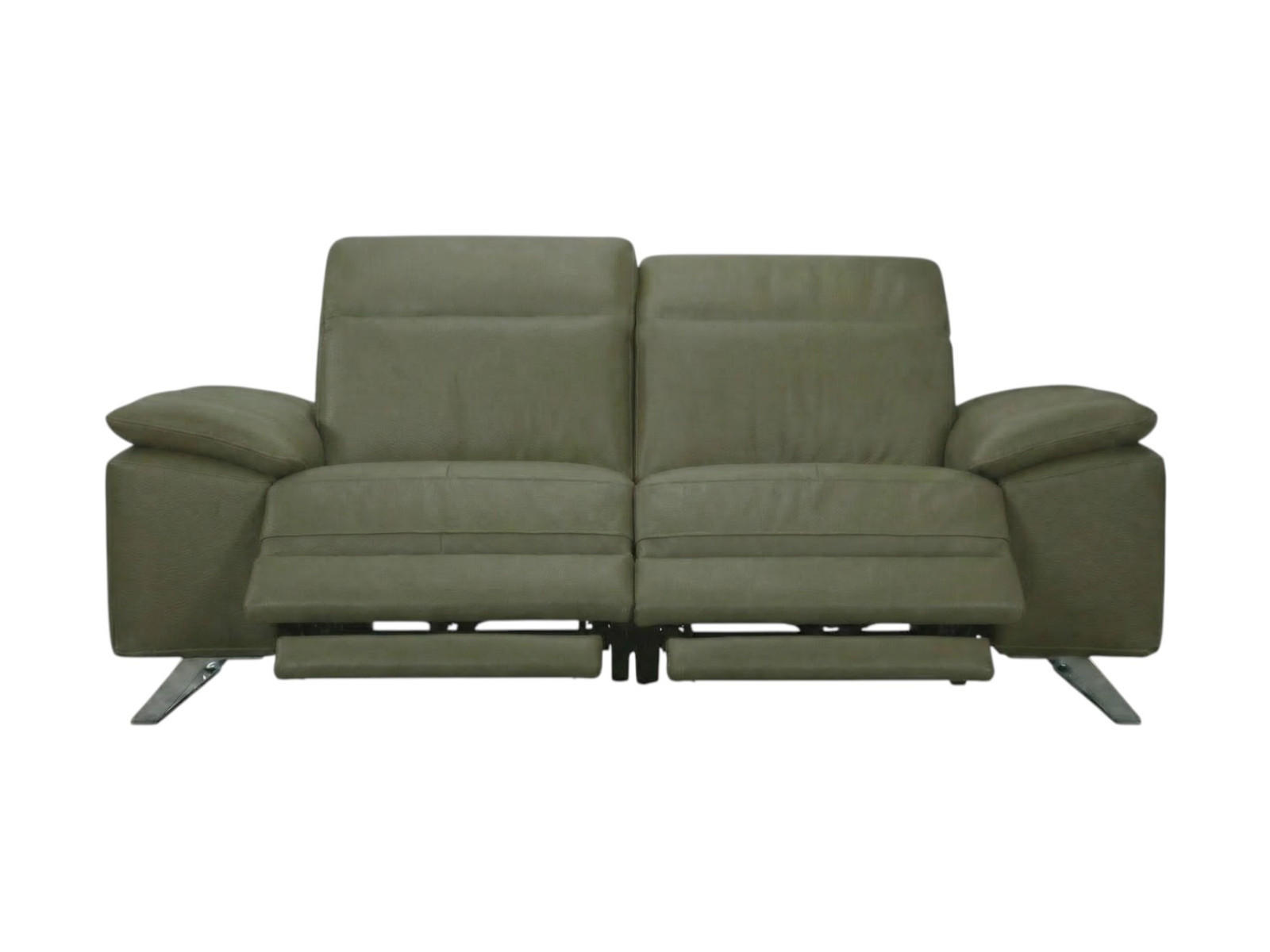 3-SITZER Sofa Genius Echtleder mit 2 x Relaxfunktion Olivgrün - Olivgrün, Leder/Metall (220/80/104cm)