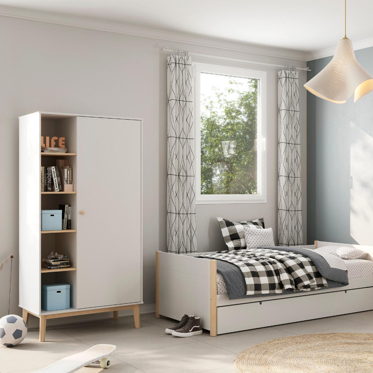 SCHRANK mit 1 Tür und 5 offenen Fächern H181 cm 52/90/181 cm - Weiß, Holz (52/181/90cm) - Calicosy