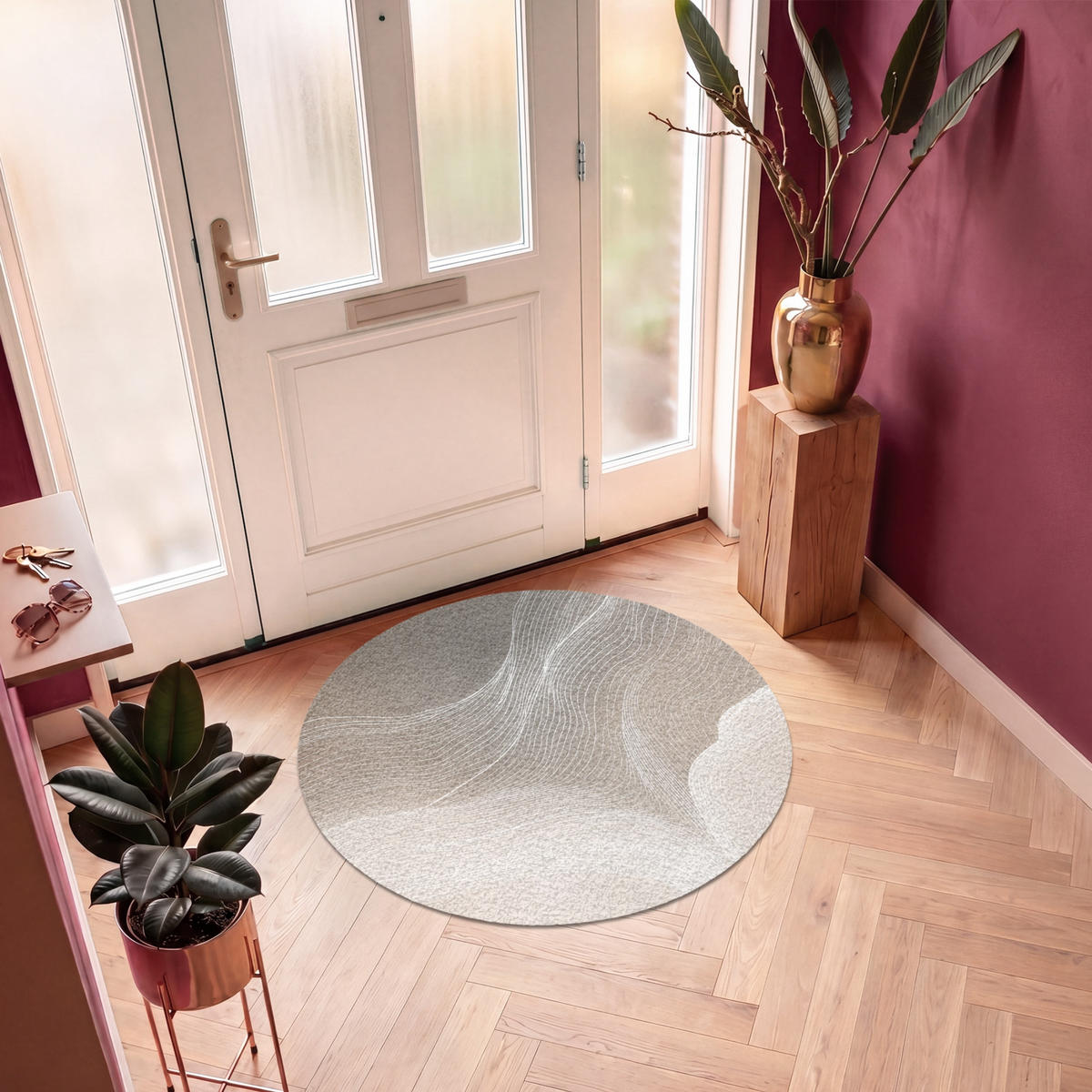 FUSSMATTE Wellenlinien - Luftströme - Harmonisch Schmutzfänger 120x120 cm - Beige, Kunststoff (120/120cm) - MuchoWow