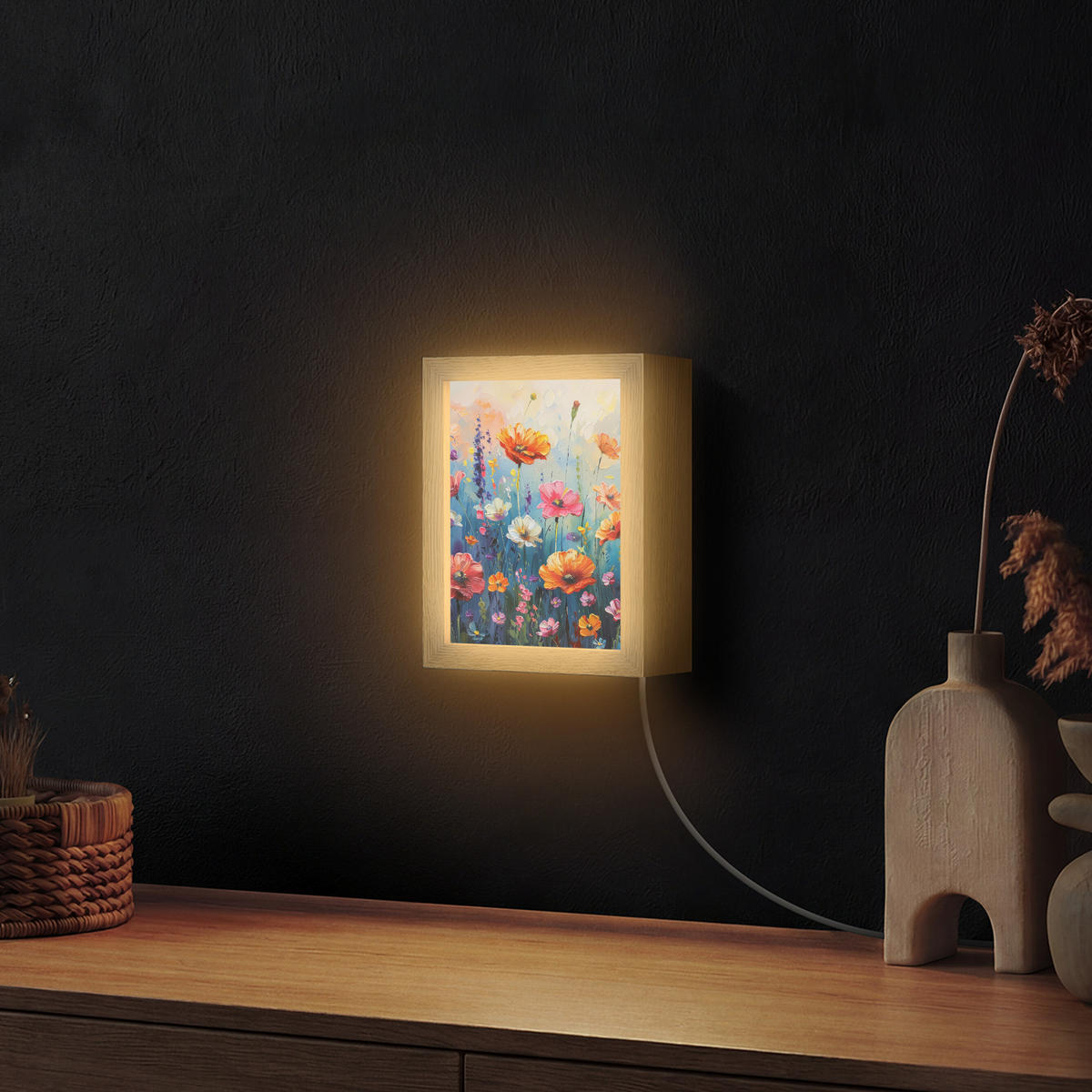 NÁSTĚNNÁ LAMPA Květiny - Příroda - Akvarel - Umění 15x20 cm - různobarevná, kompozitní dřevo (15/20/8cm) - OnlyWow