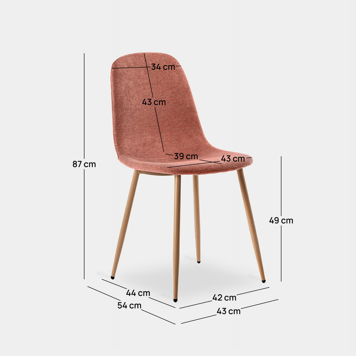 ESSZIMMERSTUHL Ellis Terrakotta / Orange 43 cm x 87 cm 4er-Set - Terracotta, Textil (43/87/54cm) - Klast Home