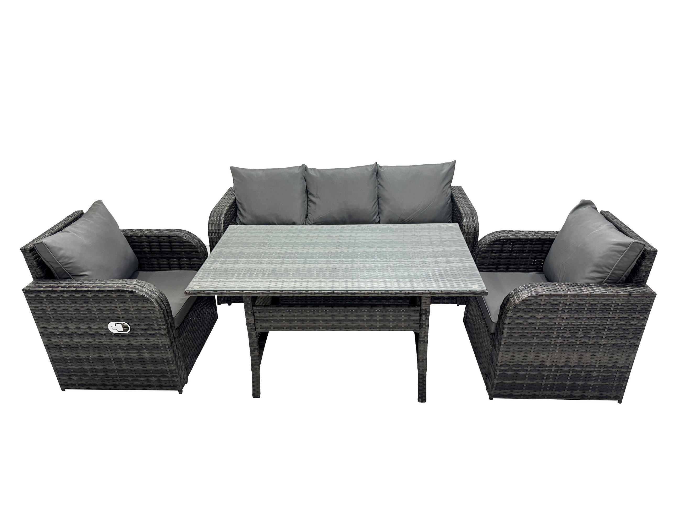 GARTENMÖBELGARNITUR mit Esstisch Polyrattan Dunkelgrau 5-Sitzer - Dunkelgrau/Grau, Glas/Kunststoff - Fimous