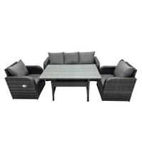 GARTENMÖBELGARNITUR mit Esstisch Polyrattan Dunkelgrau 5-Sitzer - Dunkelgrau/Grau, Glas/Kunststoff - Fimous