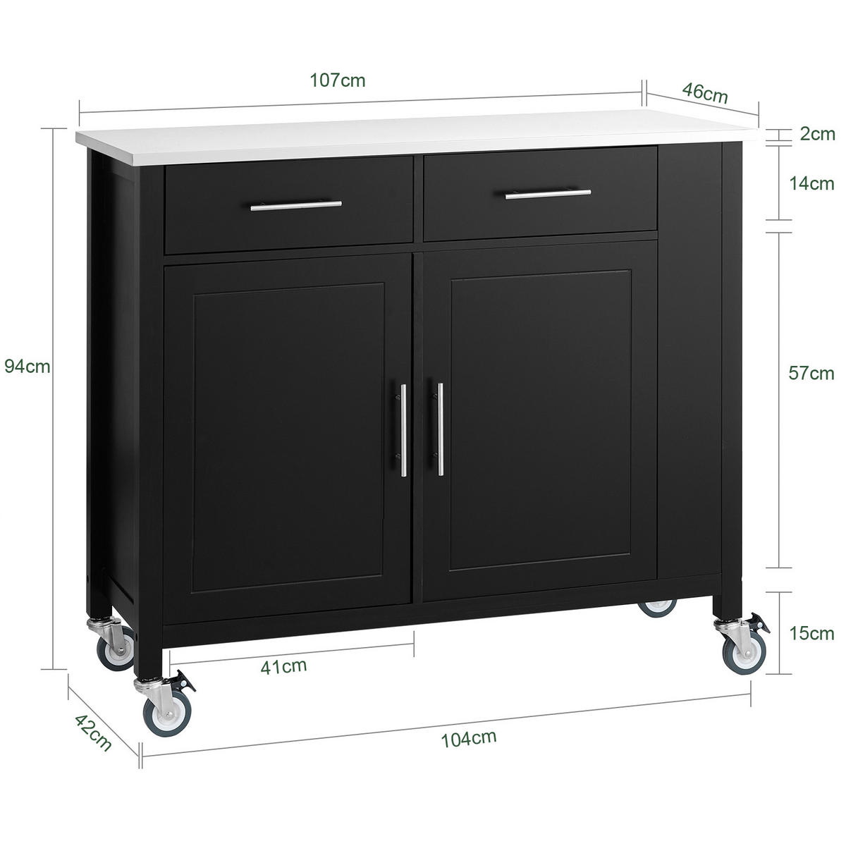 KÜCHENINSEL rollbar Schwarz - Schwarz, Holz/Holzwerkstoff (107/94/46cm) - SoBuy