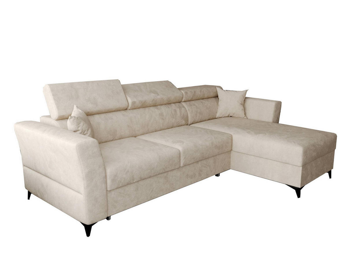 ECKSOFA L Form Ribella Beige 265/180/100 cm Rechts mit Schlaffunktion - Beige/Schwarz, Textil/Metall (265/180cm) - AX Living