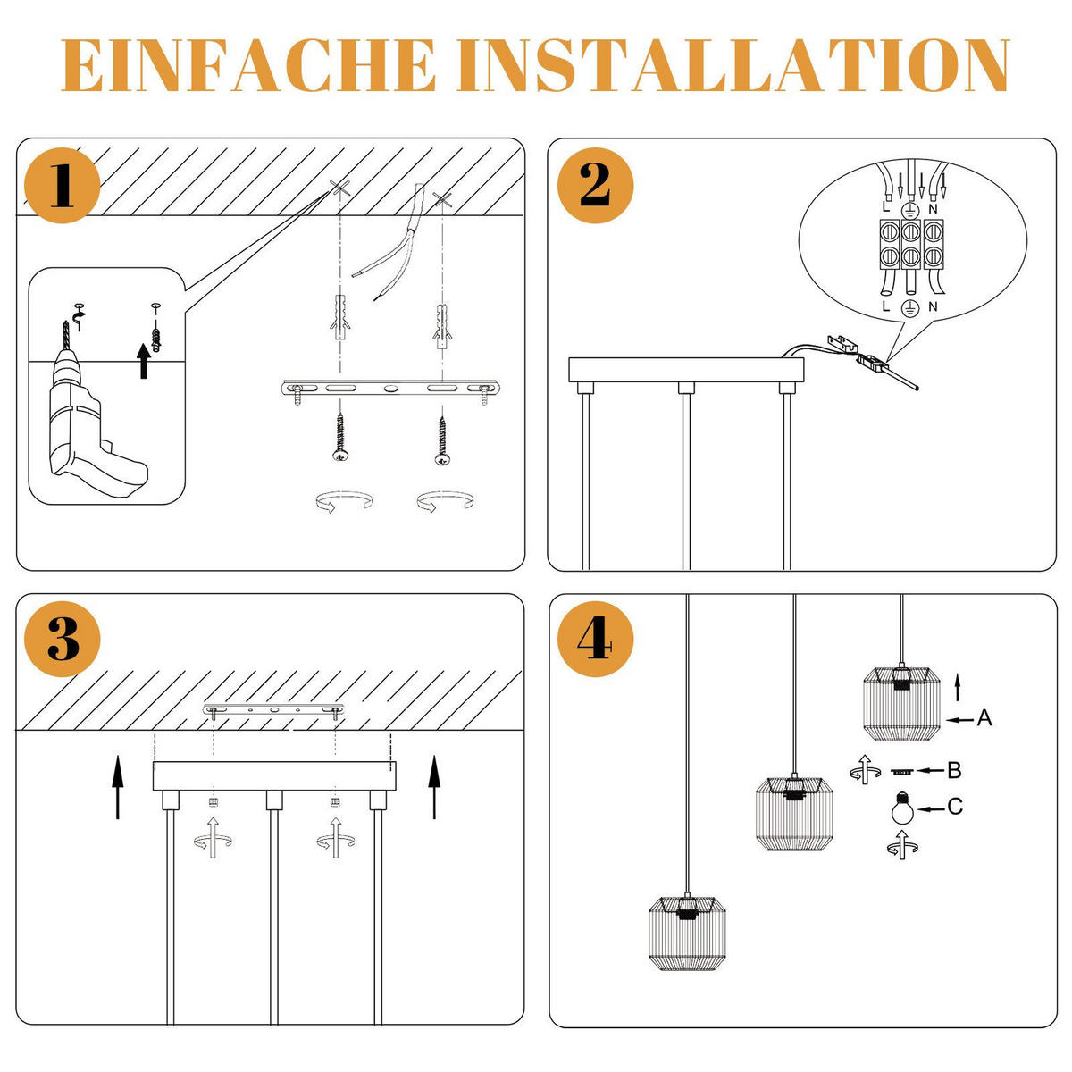 PENDELLEUCHTE BERTRAM Ⅲ 71/21/150 cm - Schwarz, Metall (71/21/150cm) - Nettlife