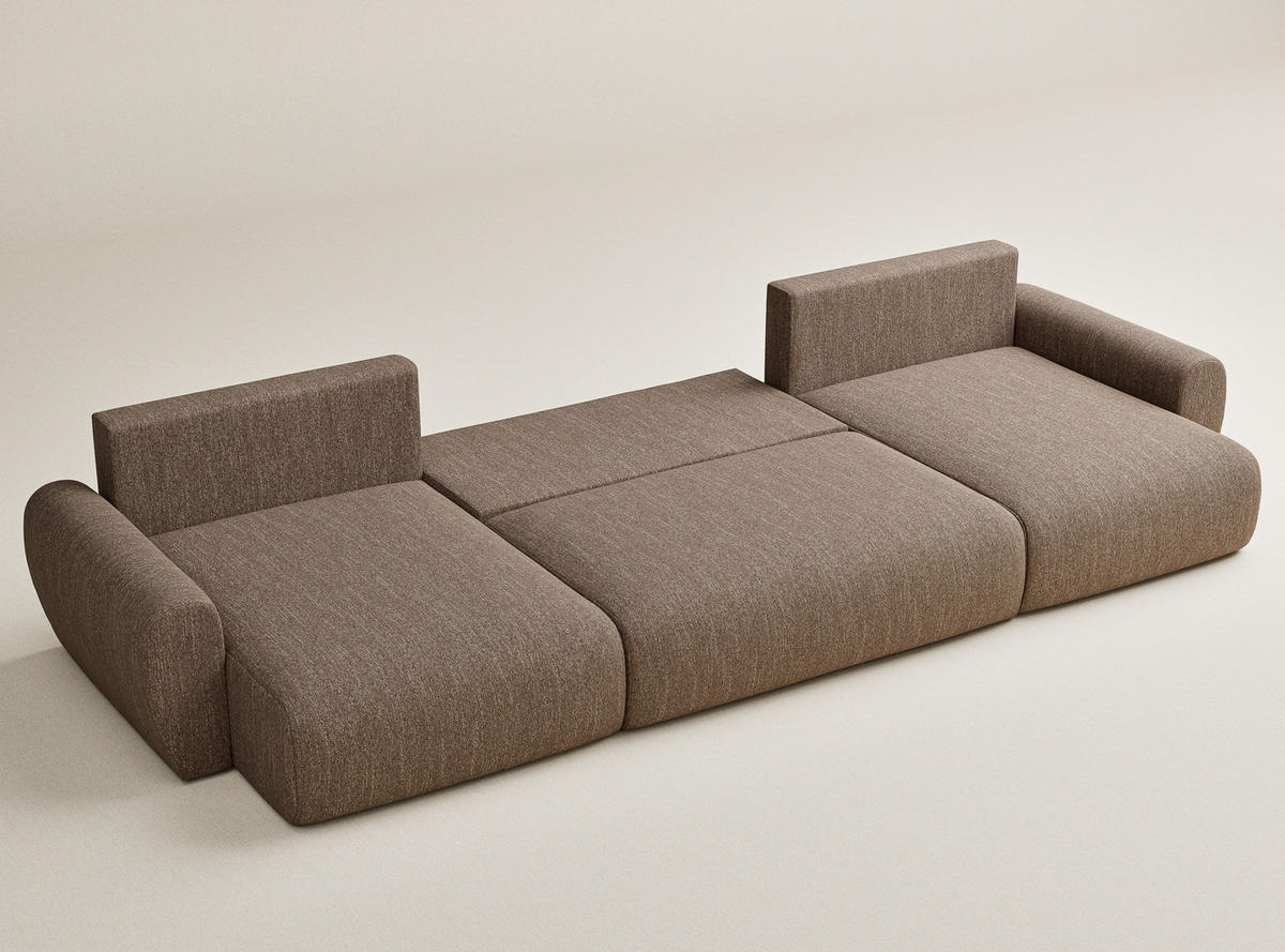 WOHNLANDSCHAFT MIT SCHLAFFUNKTION Numba Hellbraun Webstoff - Hellbraun/Schwarz, Holz/Holzwerkstoff (397/70/153cm) - Maison de Reve