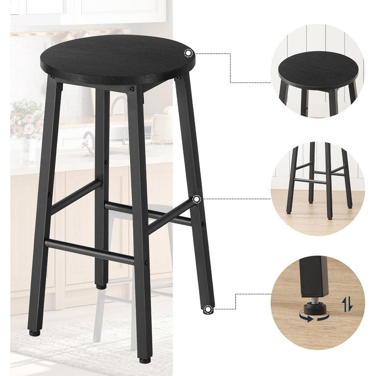 BARHOCKER 2er Set Schwarz 63 cm - Schwarz, Holzwerkstoff (32/63/32cm)