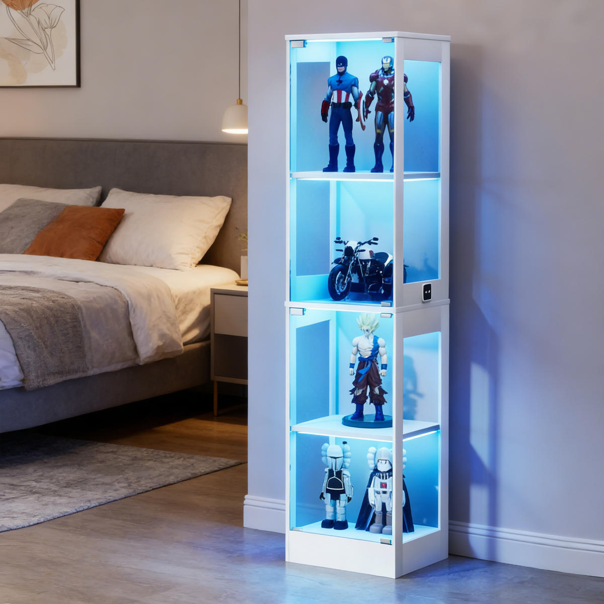 VITRINENSCHRANK 40/35/165 cm,Glasvitrine mit LED Beleuchtung und Ladestation Weiß - Weiß, Glas (40/165/30cm) - PARAFTA HOME