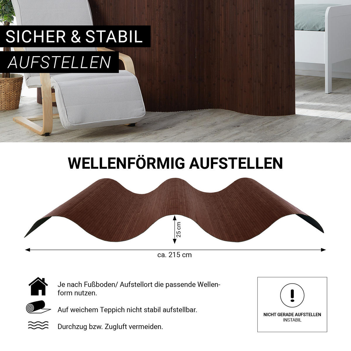 PARAVENT 250/145 cm Dunkelbraun Raumteiler Bambus - Dunkelbraun, Naturmaterialien (250/145/1cm) - Homestyle4u