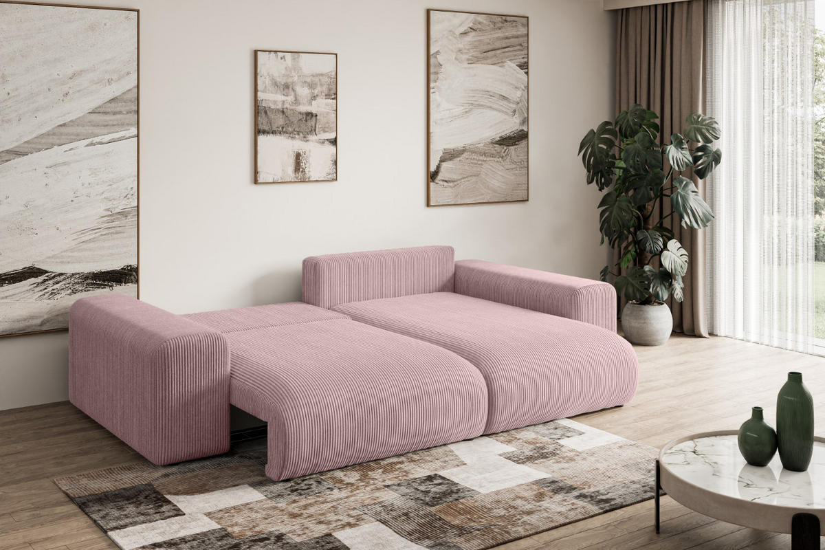 ECKSOFA Ottomane rechts ESKAR-L 266x176x84 Rosa Cord - Schwarz/Rosa, Holzwerkstoff/Kunststoff (176/266cm) - ALTDECOR