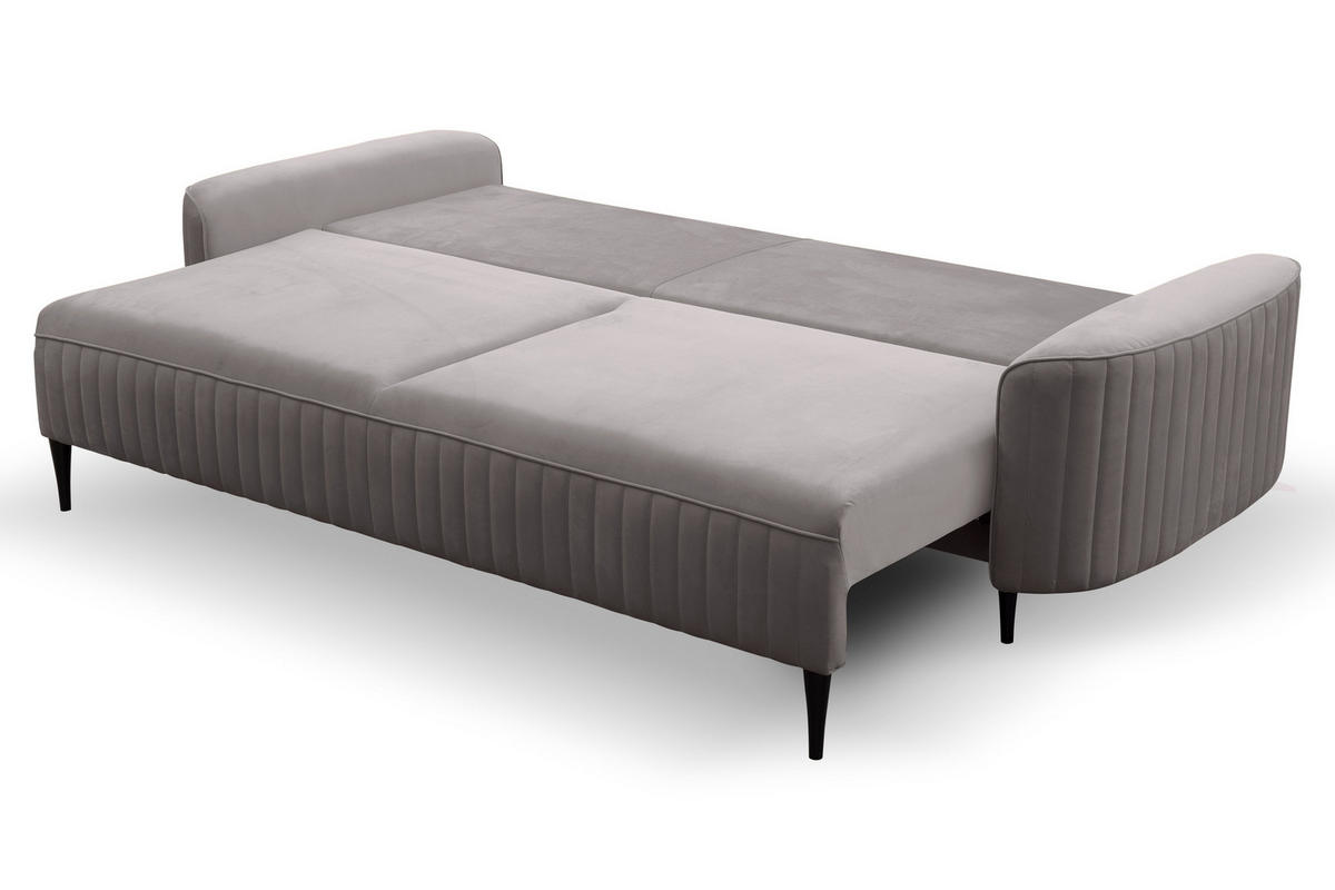 BETTSOFA FILO Grau Velours-Stoff mit Schlaffunktion - Grau, Holz (244/92/102cm) - MASSENO