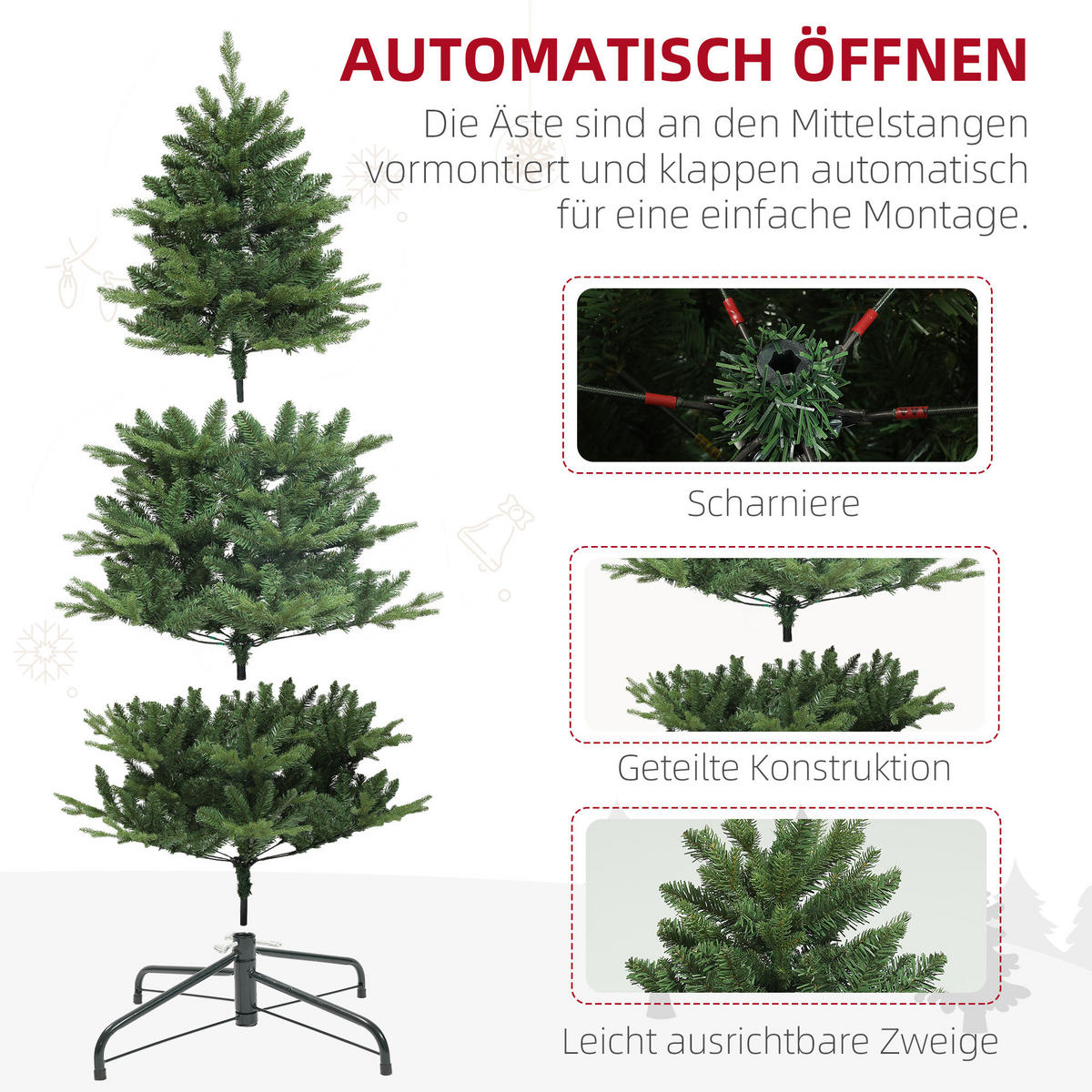 KÜNSTLICHER Weihnachtsbaum, 180 cm Christbaum mit Schnellaufbau Klappsystem - Grün, Kunststoff (180cm) - HOMCOM