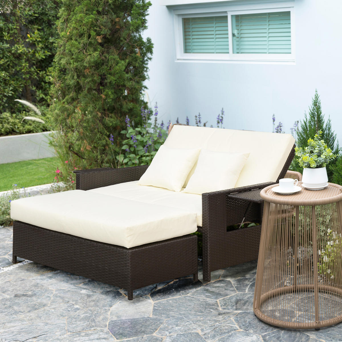 GARTENMÖBEL Set, PE, Braun+Creme - Creme/Braun, Kunststoff - Outsunny