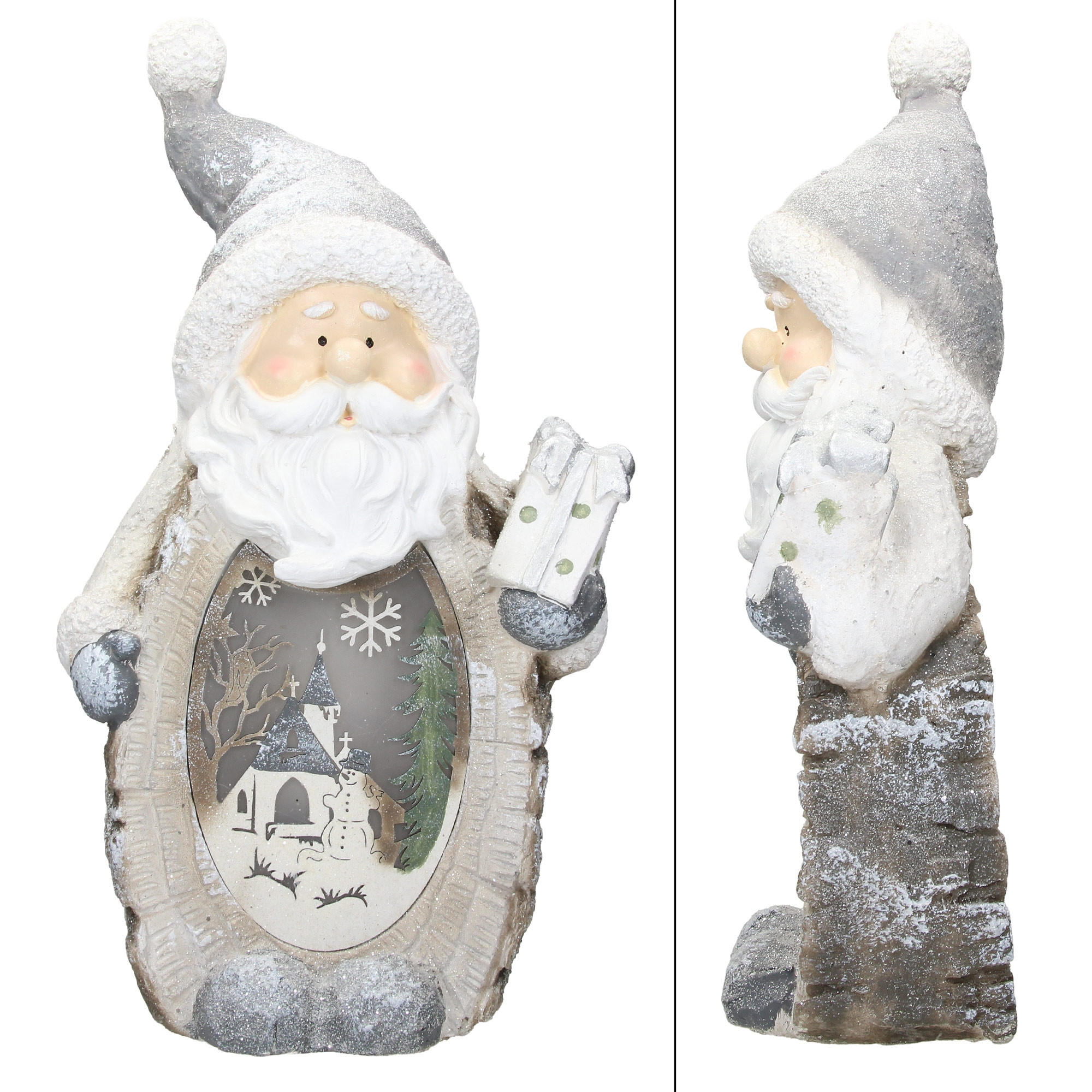 LED-WEIHNACHTSMANN DEKO FIGUR 52 cm Warmweiß batteriebetrieben für Innen - Grau, Kunststoff (14/52/27cm) - ECD-Germany