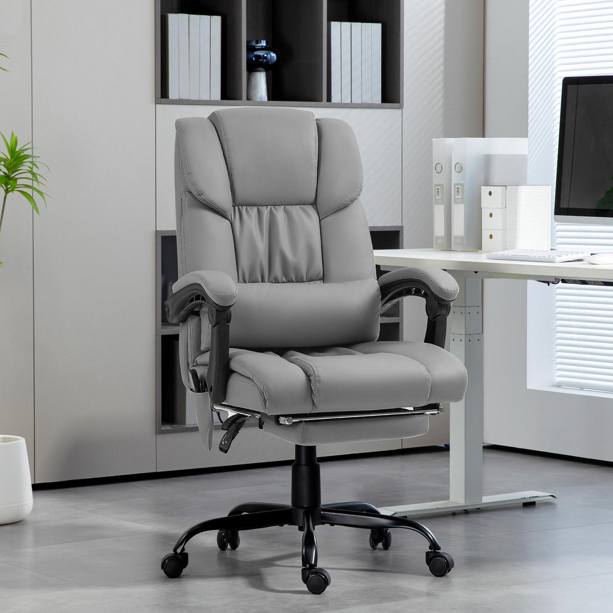 DREHSTUHL DE-11704 Massagefunktion mit Fußstütze & neigbarer Rückenlehne - Grau, Metall (75/122/66cm) - ComfortXL