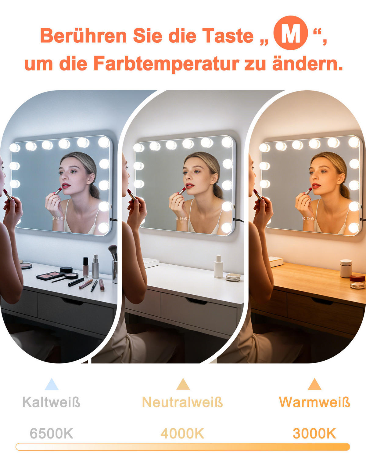 SCHMINKSPIEGEL Draveth 50/12/40 cm - Weiß, Glas/Metall (12/40/50cm) - ZMH