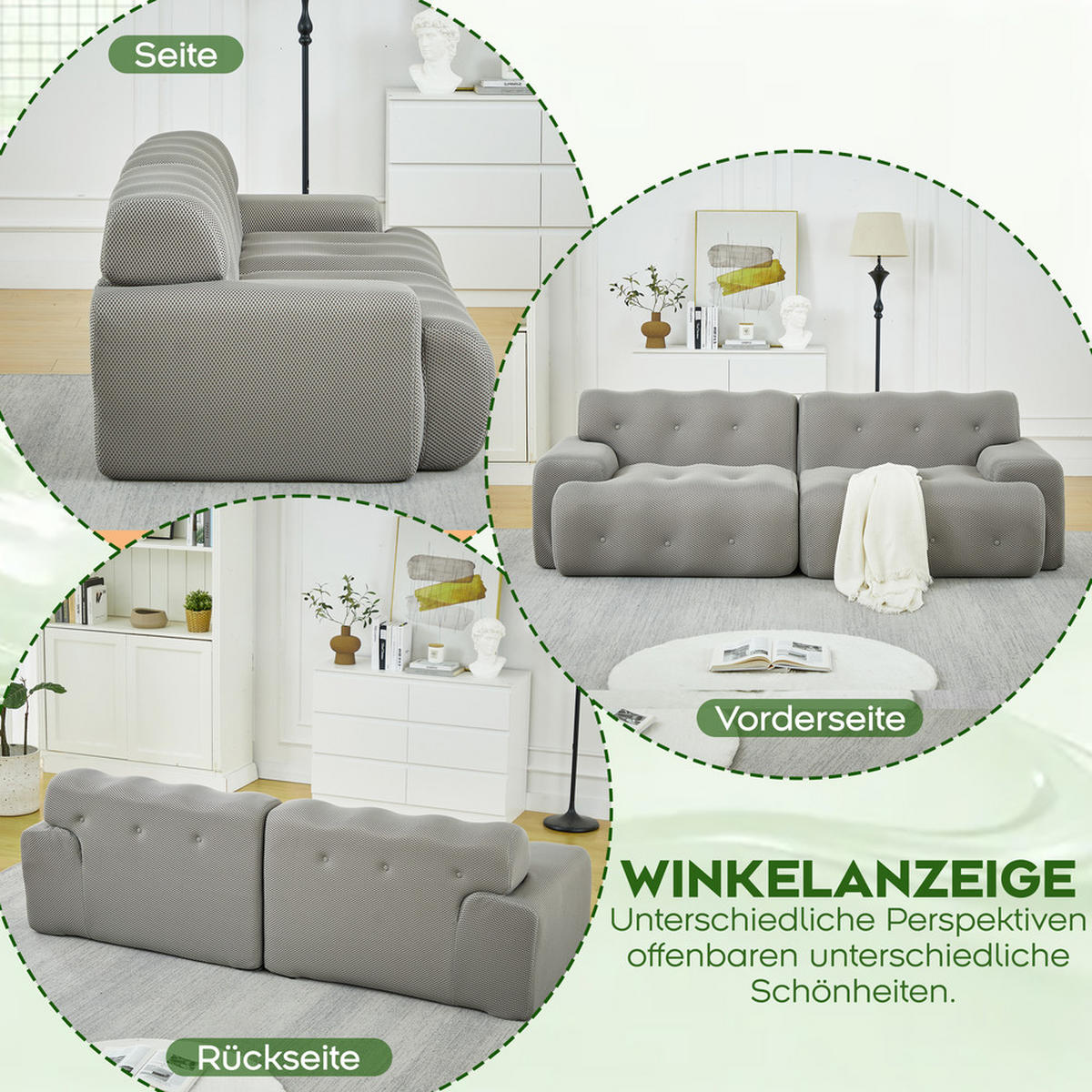 2-SITZER-SOFA Geschwungen 224cm Grau - Grau, Textil (104/66/224cm) - Raelunyi