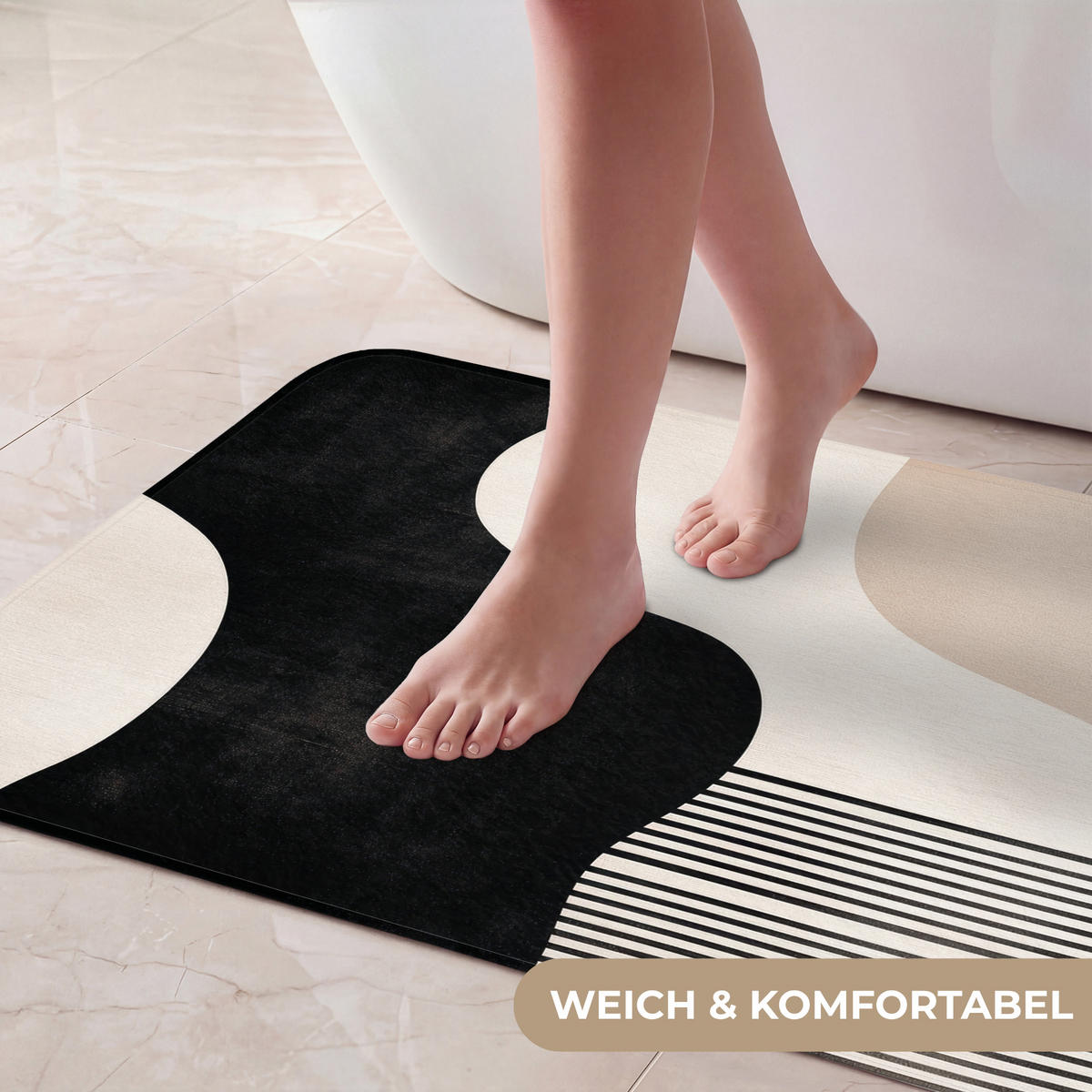 KÚPEĽŇOVÁ PREDLOŽKA Abstraktné - Japonské - Béžové - Moderné 80x50 cm - čierna/béžová, textil/plast (80/50cm) - OnlyWow