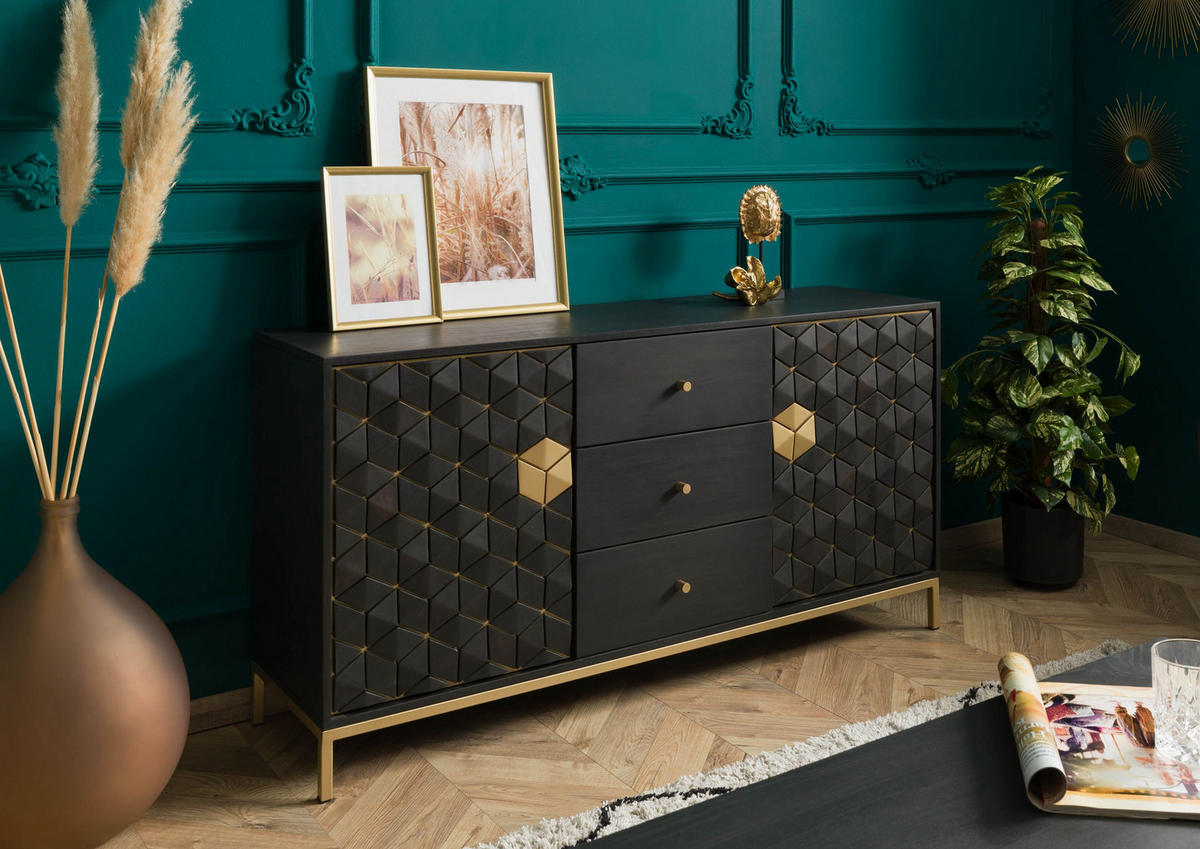 SIDEBOARD Mango 146x40x77 grau geölt DIAMOND #122 - Grau, Holz (146/77/40cm) - Massivmoebel24