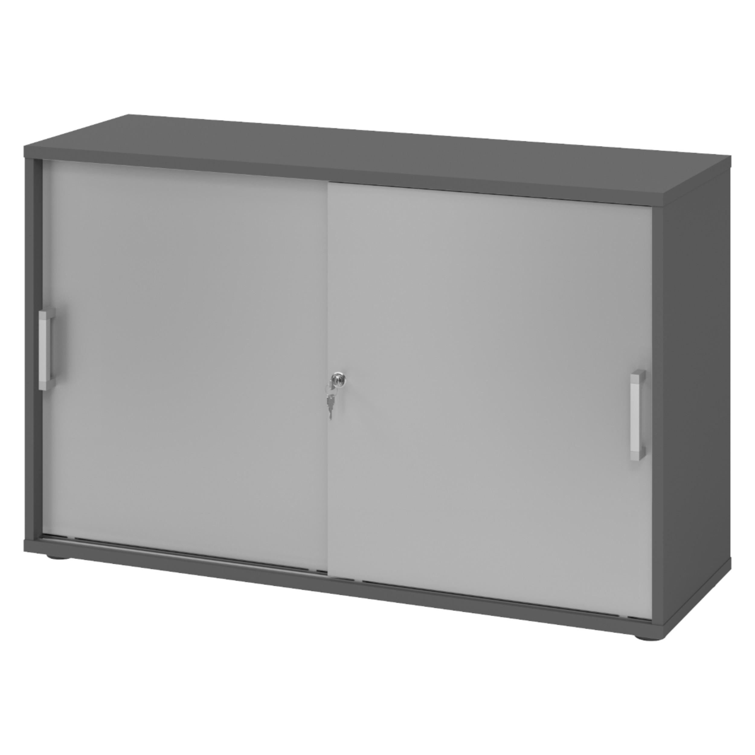 SCHIEBETÜRENSCHRANK - 2 Ordnerhöhen 40/120/74,8 cm in Graphitfarben/Silberfarben Chromgriff (Metall) - Silberfarben/Graphitfarben, Holzwerkstoff (120/74.8/40cm) - bümö