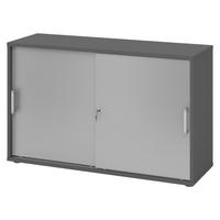 SCHIEBETÜRENSCHRANK - 2 Ordnerhöhen 40/120/74,8 cm in Graphitfarben/Silberfarben Chromgriff (Metall) - Silberfarben/Graphitfarben, Holzwerkstoff (120/74.8/40cm) - bümö