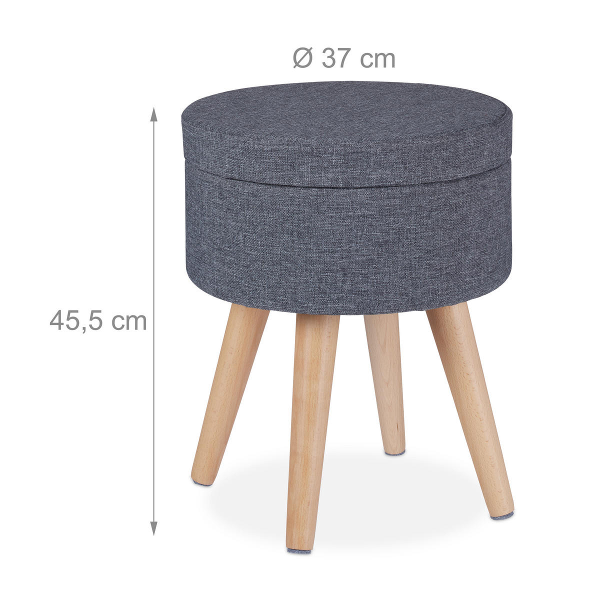 SITZHOCKER - Grau, Holz/Holzwerkstoff (37/37/45.5cm) - Relaxdays