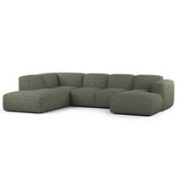 WOHNLANDSCHAFT mit Longchair - Schwarz/Grün, Kunststoff/Textil (325/71/235cm) - home24