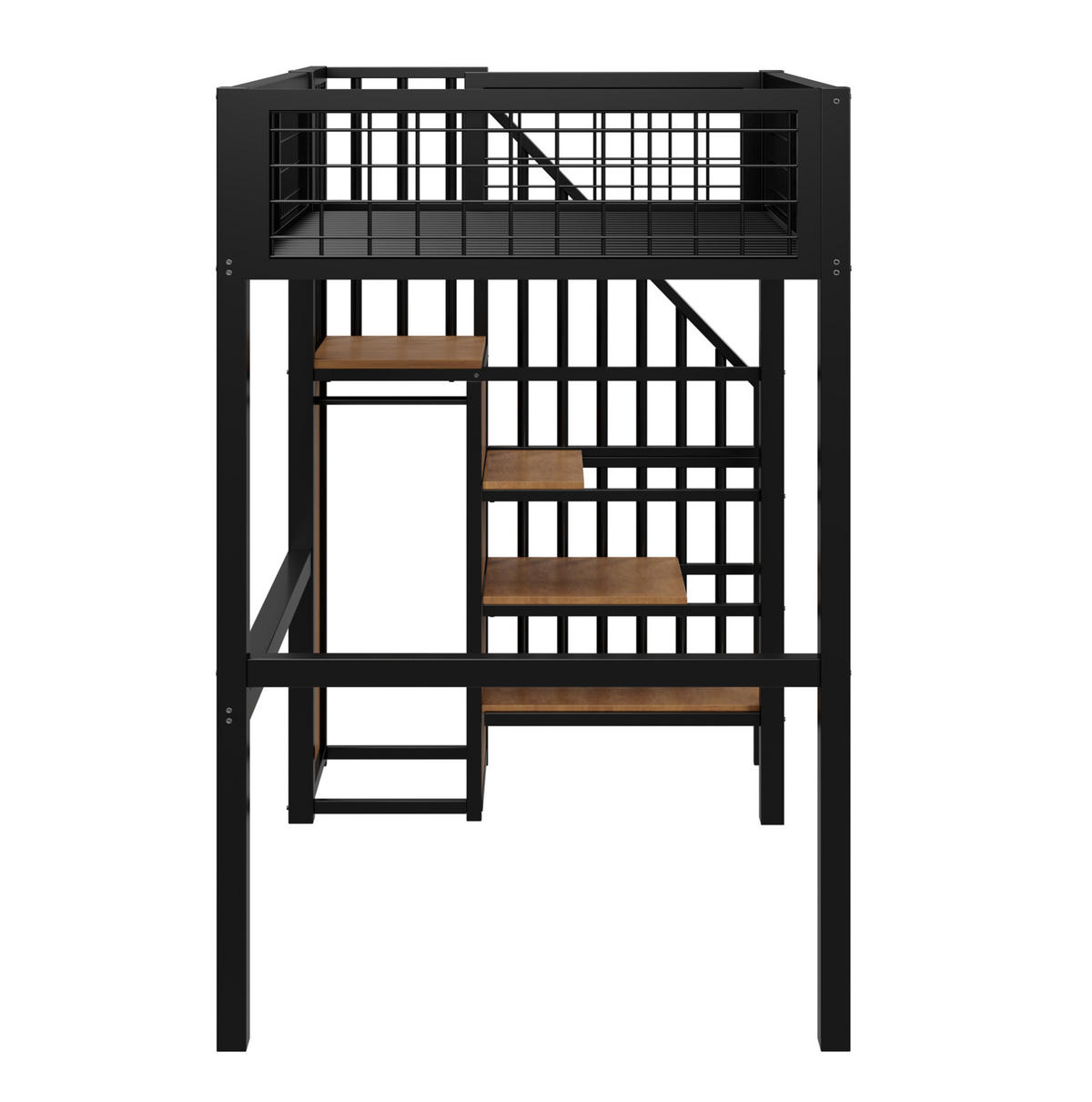 HOCHBETT 90/200 cm Schwarz aus Metall mit Leiter und Kleiderschrank - Schwarz, Metall (90/200cm) - OKMYHOME