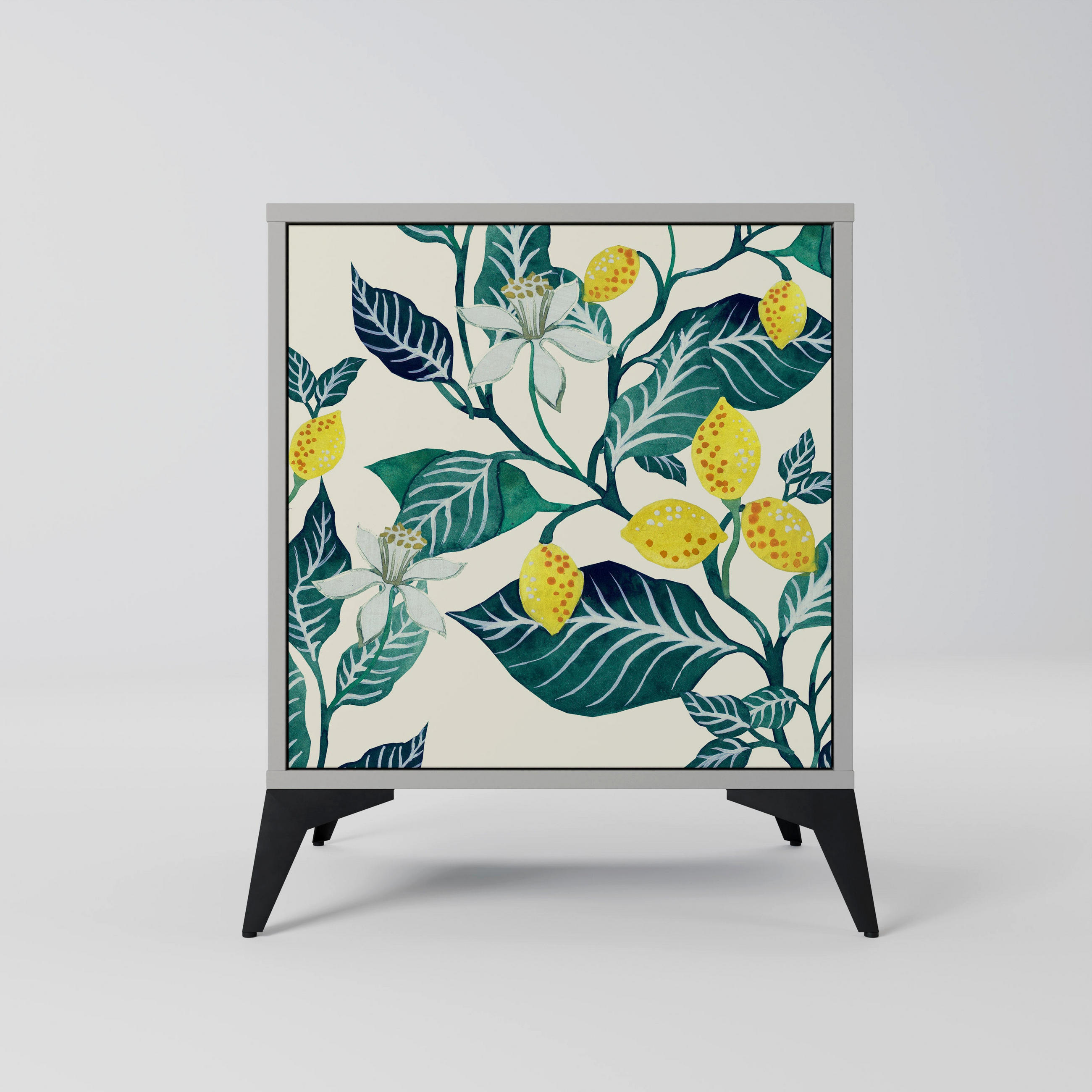 SIDEBOARD LEMON TREE, Grau, 57,5x42x70,5 cm, Schwarze Metall-Sternfüße - Multicolor/Schwarz, Holzwerkstoff/Metall (57.5/70.5/42cm) - SpaceRebels
