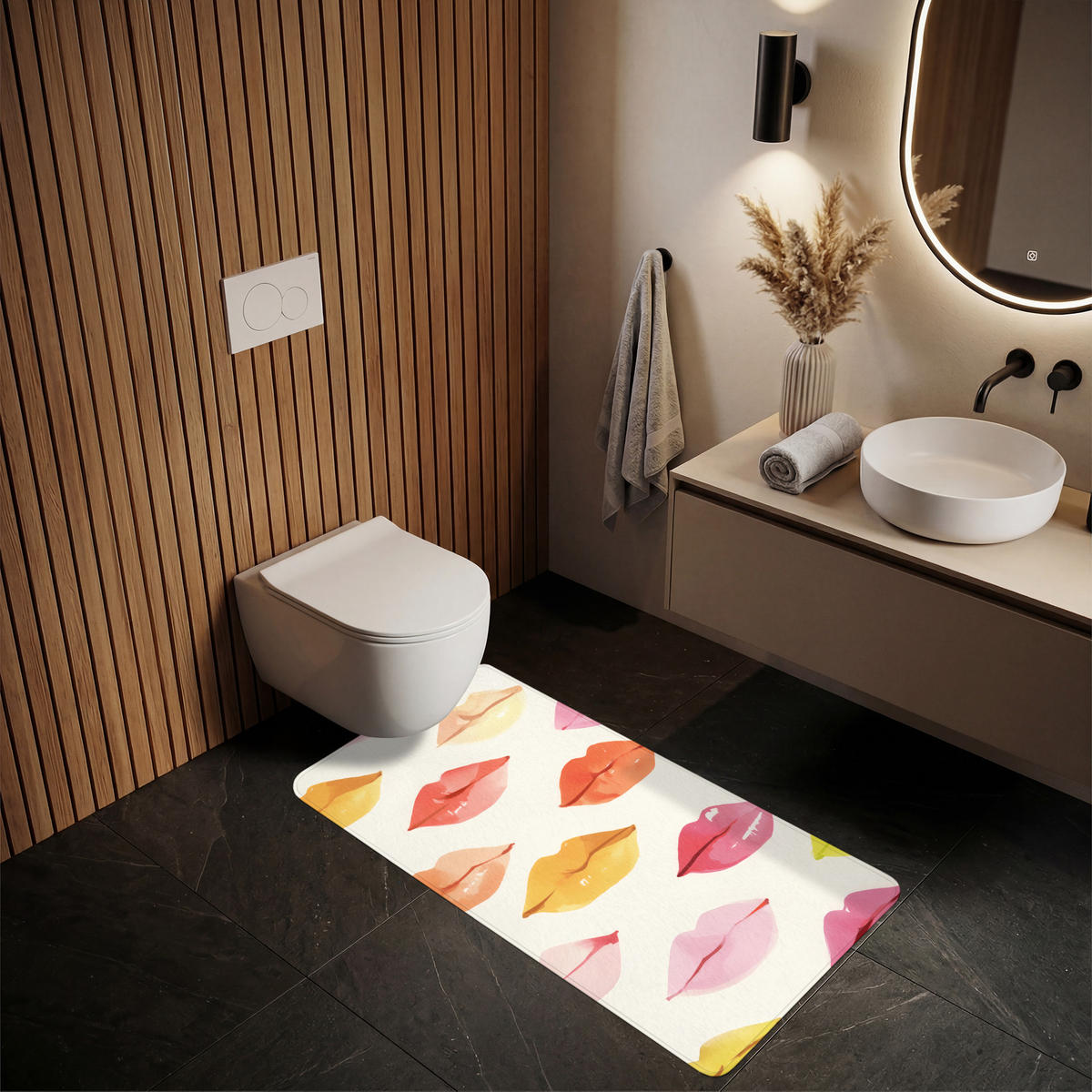 KOUPELNOVÁ PŘEDLOŽKA Rty - barevné - lesklé 60x120 cm - růžová, textil/plast (60/120cm) - OnlyWow