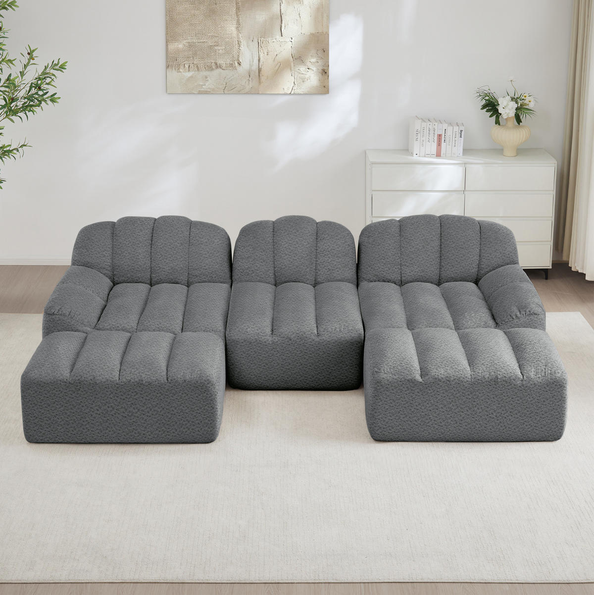 SOFA modular 3-Sitzer U-Form Grey - Grau, Kunststoff (165/79/288.1cm) - Meubliv