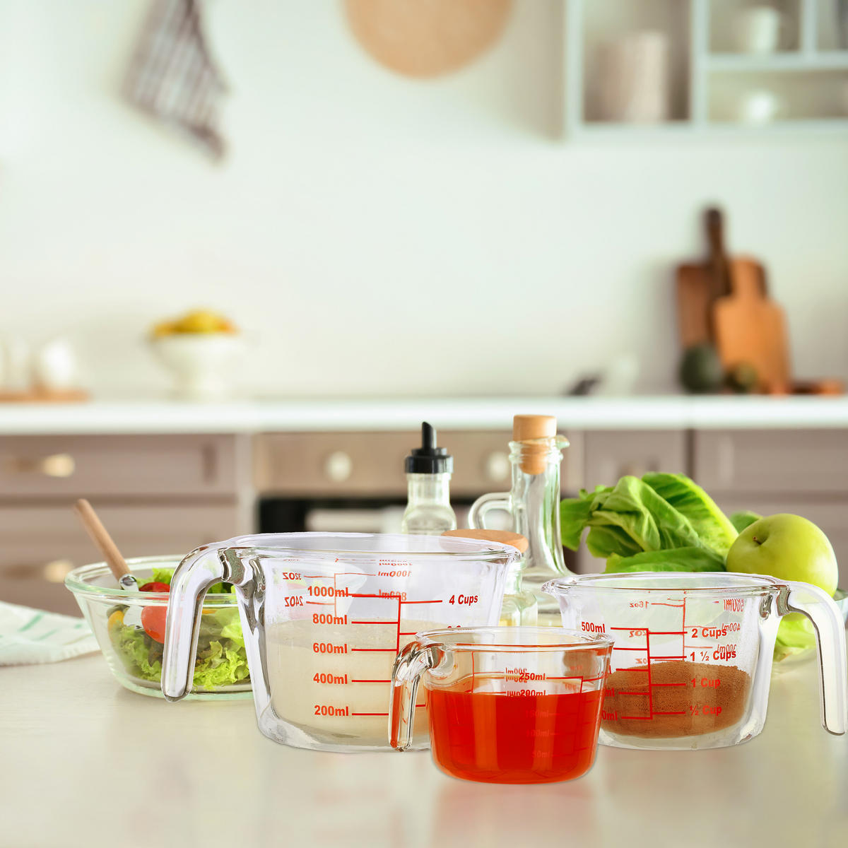 MESSBECHER-SET - Transparent, Glas (1L) - Relaxdays