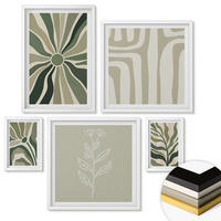 WANDBILDER 5er-Set - 50x50 cm & 20x30 cm & 40x60 cm Weißer Rahmen - Pflanzenmuster grüner Minimalismus - Weiß, Kunststoff (40/60cm) - ArtPrintCave