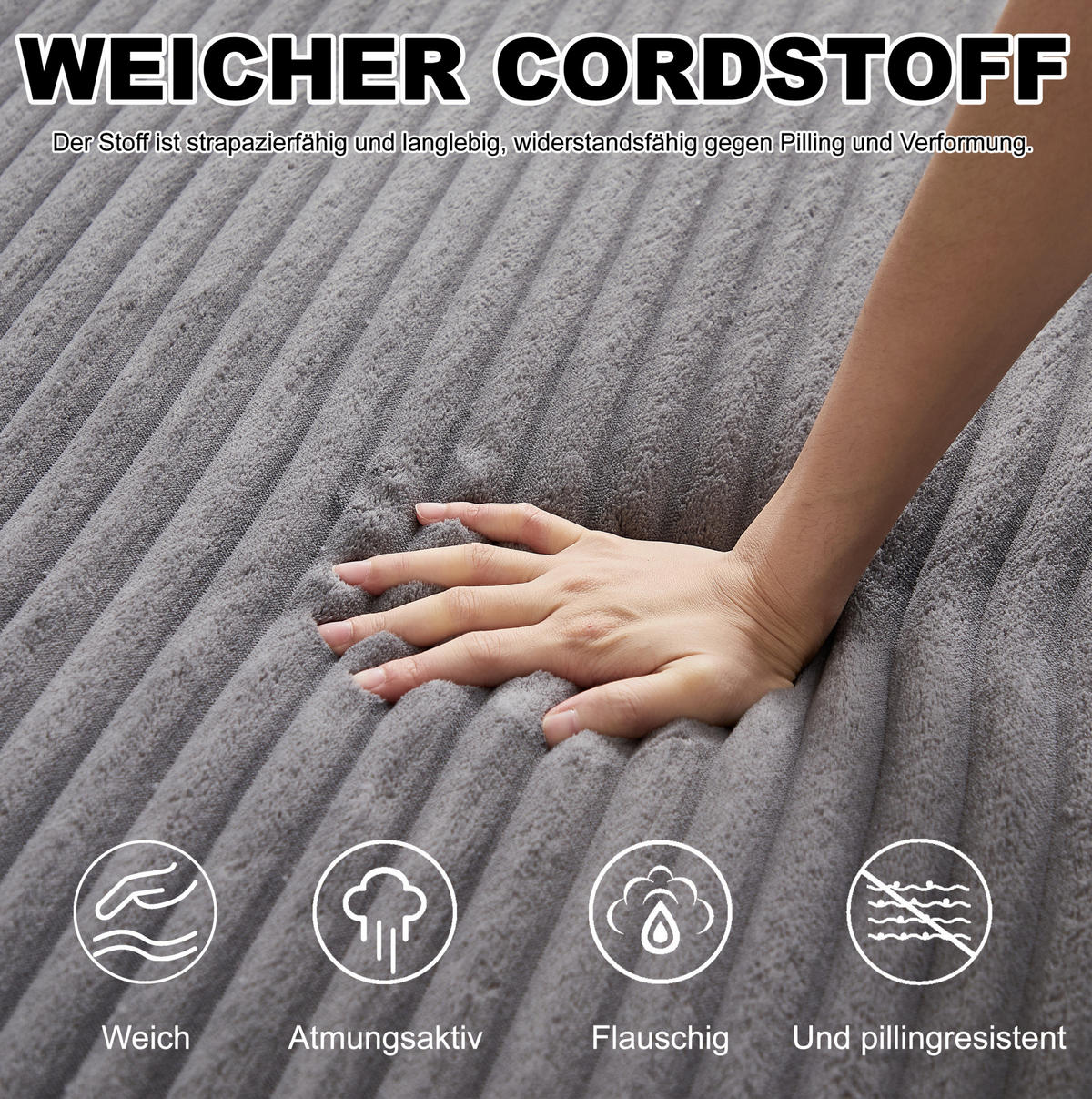 SCHLAFSOFA, Cord mit modularem Aufbau & abnehmbarer Fußstütze, 243/194/53 cm, Grau - Grau, Textil (243/53/194cm) - Redom