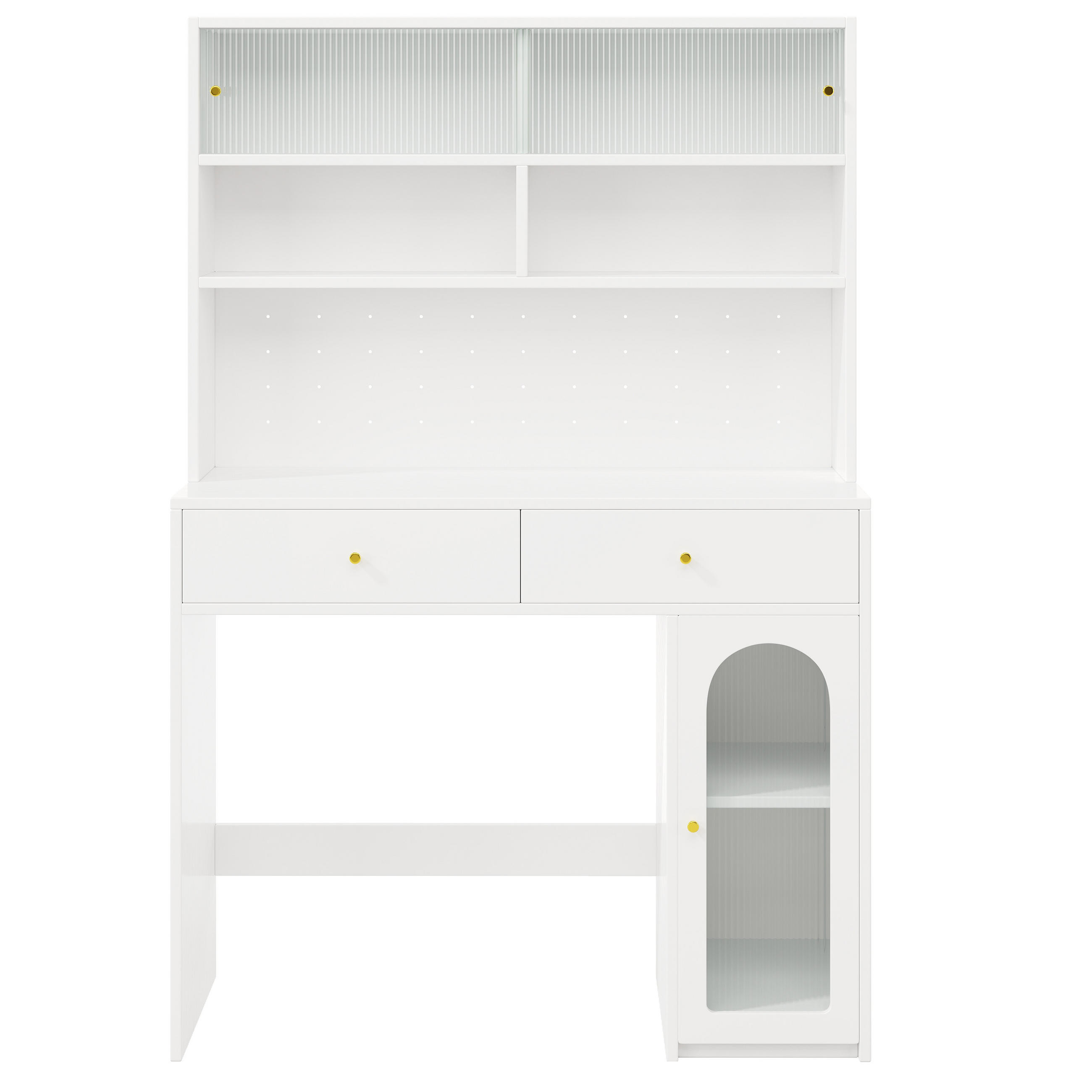 BUFFET Wellenglas-Türen Weiß 120/45/180 cm - Weiß, Holz (120/180/45cm) - PANGIVO