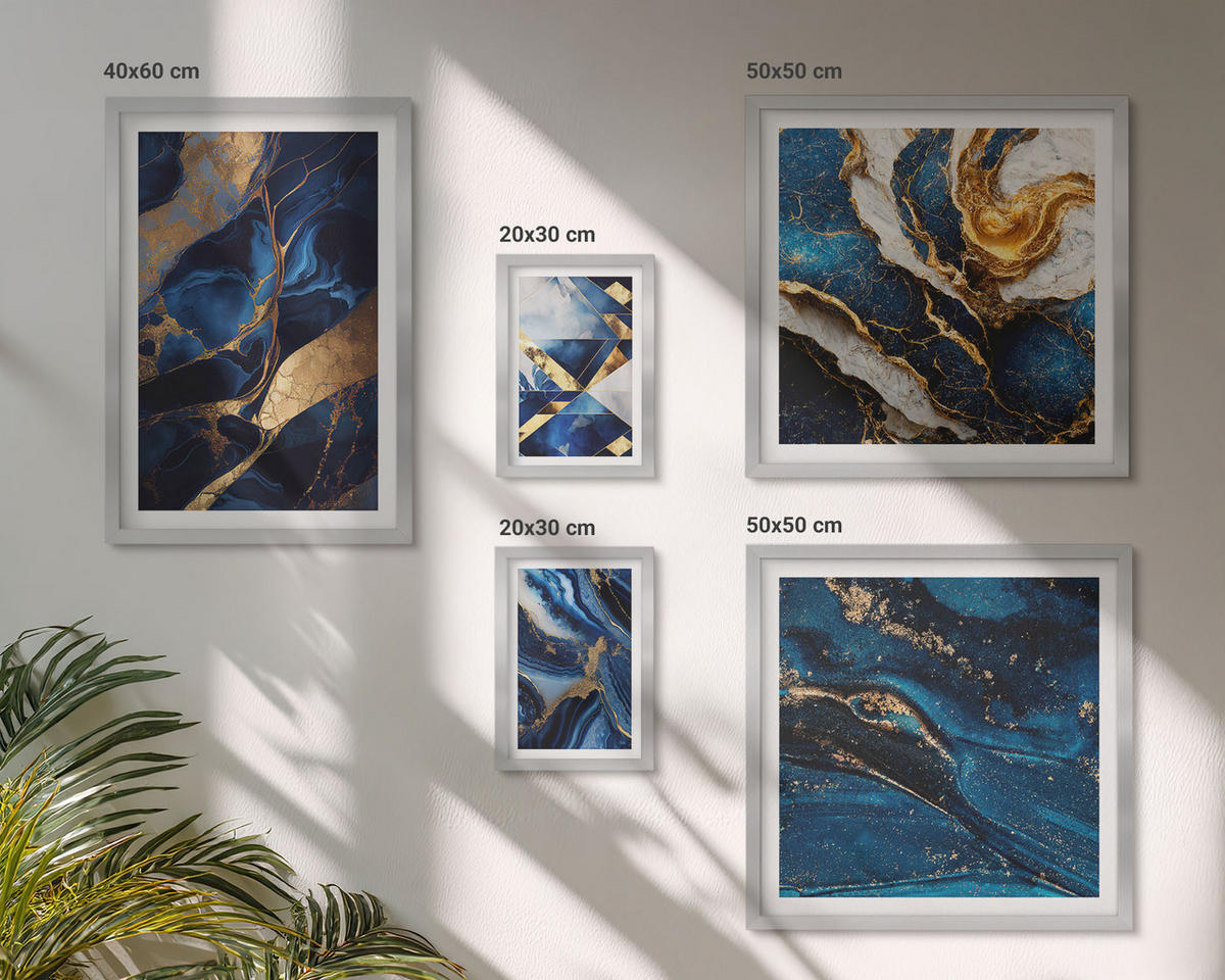 WANDBILDER 5er Set - 50x50 cm & 20x30 cm & 40x60 cm Silberner Rahmen - Abstrakte, elegante Muster - Silberfarben, Kunststoff (40/60cm) - ArtPrintCave