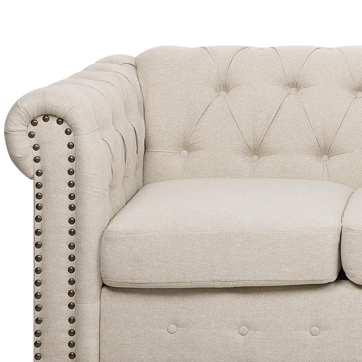 3-SITZER-SOFA Polsterbezug Beige Chesterfield - Beige, Textil (208/78/88cm) - Beliani