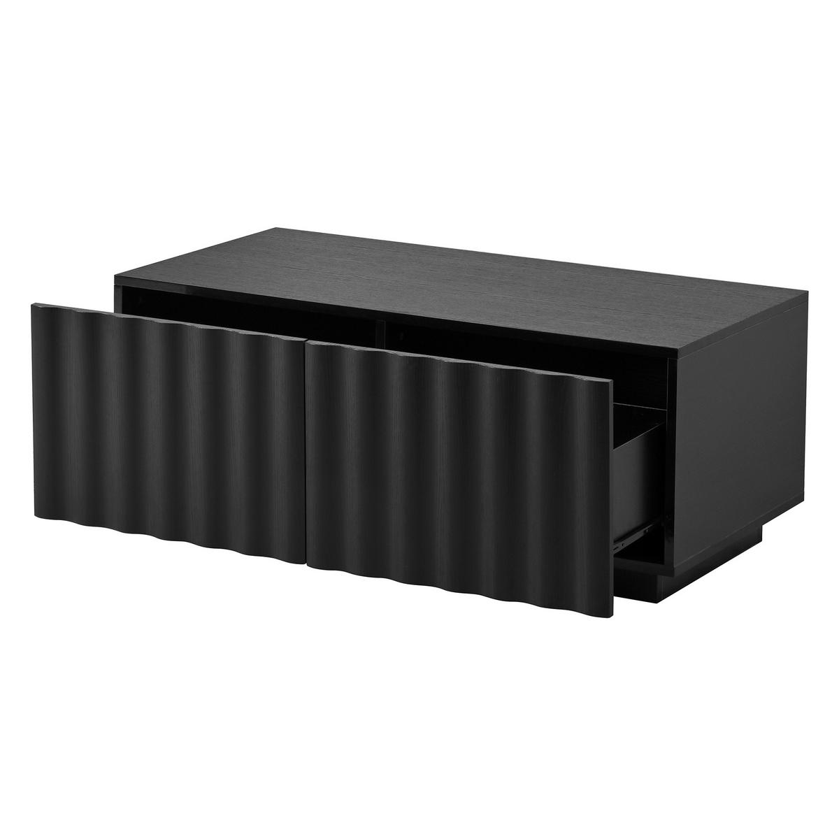 COUCHTISCH in Schwarz Wohnzimmertisch mit Wellenmuster und Schubladen, 100 B x 50 T x 40 H(cm), für Wohnzimmer - Schwarz, Holzwerkstoff (50/100/40cm) - STILVORA