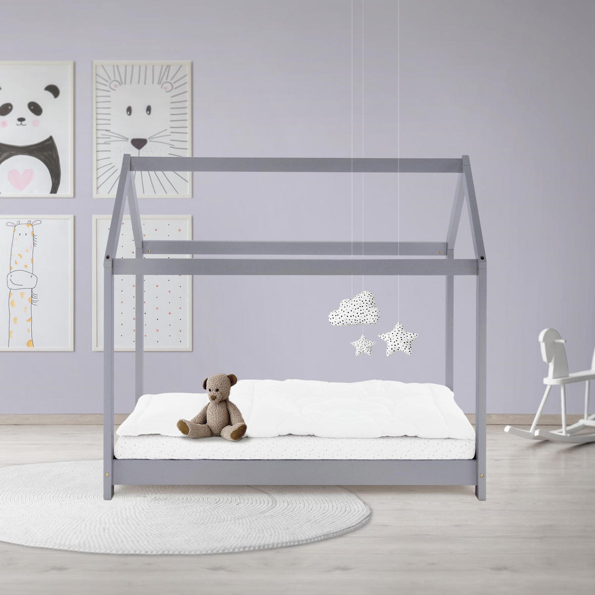 KINDERBETT mit Dach 70x140 cm Hellgrau - Hellgrau, Holz (70/140cm) - ML-DESIGN
