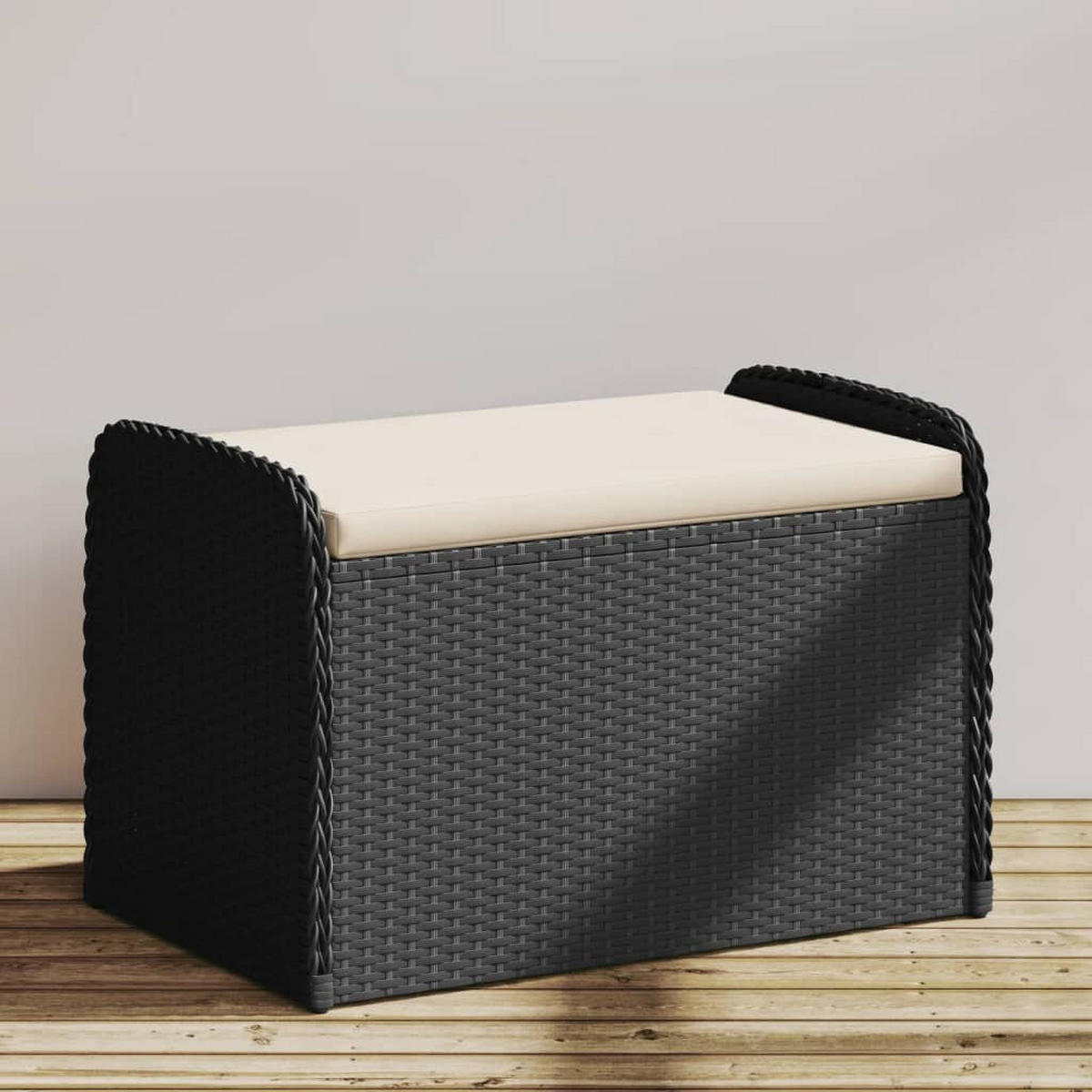SITZBANK Mit Stauraum & Kissen Schwarz 80/51/52 Cm Poly Rattan - Schwarz, Kunststoff (51/52/80cm) - vidaXL