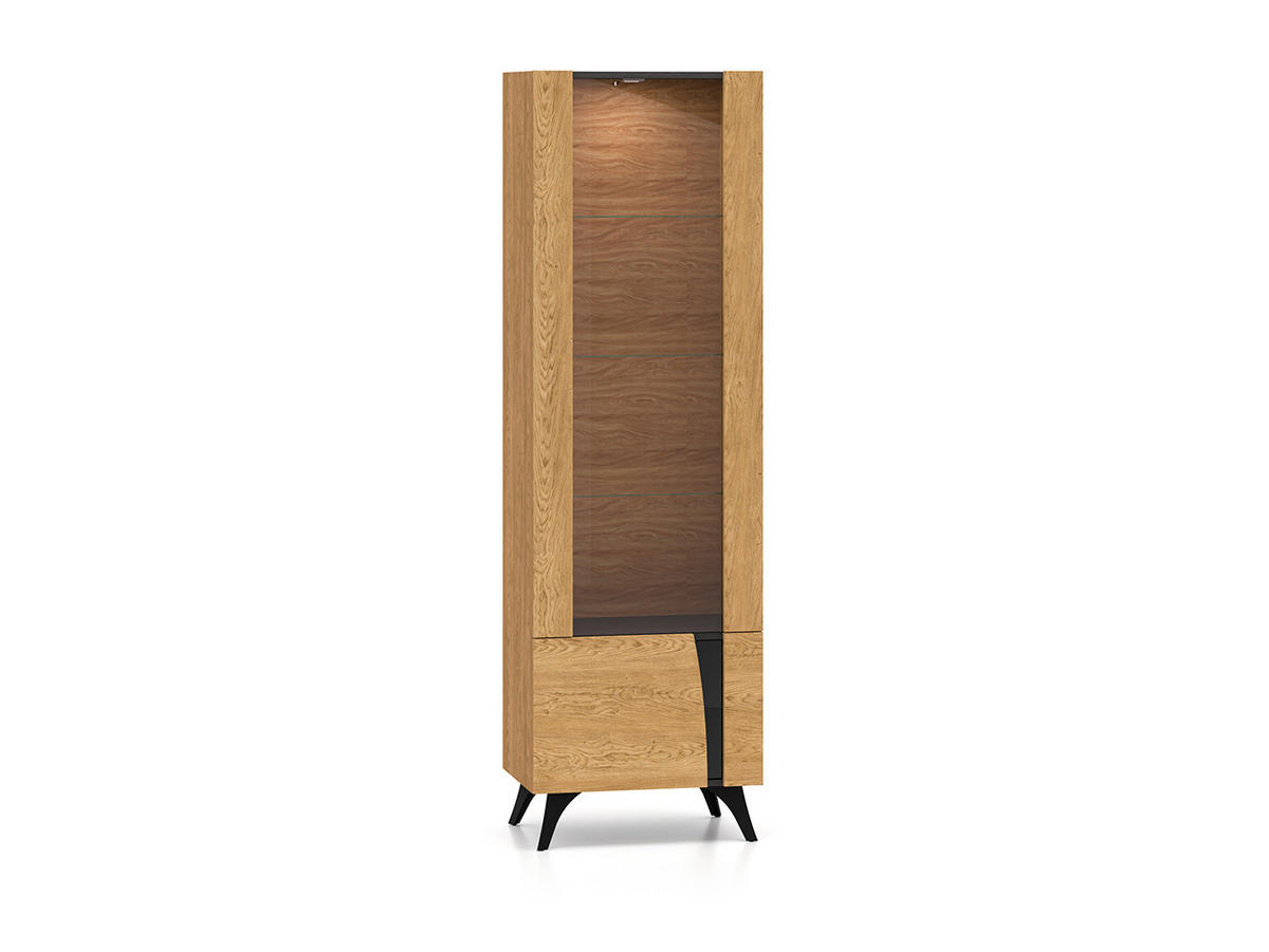VITRINE Toscania Eiche / Schwarz 58 / 40 / 190cm - Eichefarben/Schwarz, Holz/Holzwerkstoff (58/190/40cm) - Feldmann-Wohnen