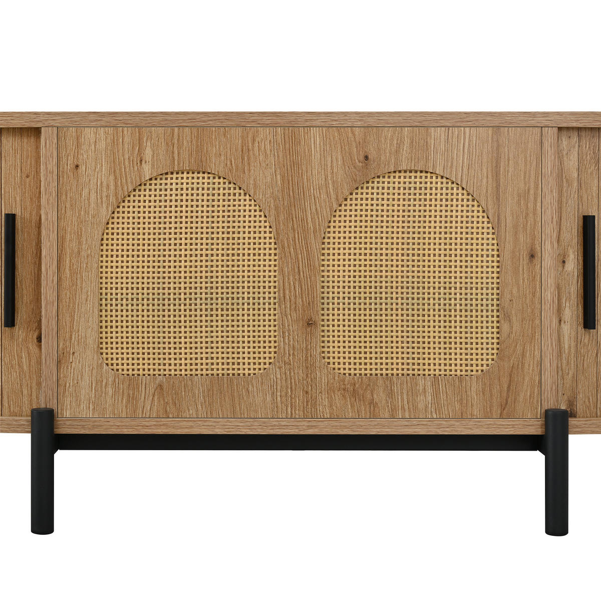 COUCHTISCH in Holzoptik Ovaler Wohnzimmertisch mit Schiebetüren und Stauraum, B100/T50H40(cm) - Schwarz/Naturfarben, Holzwerkstoff/Metall (50/100/40cm) - STILVORA