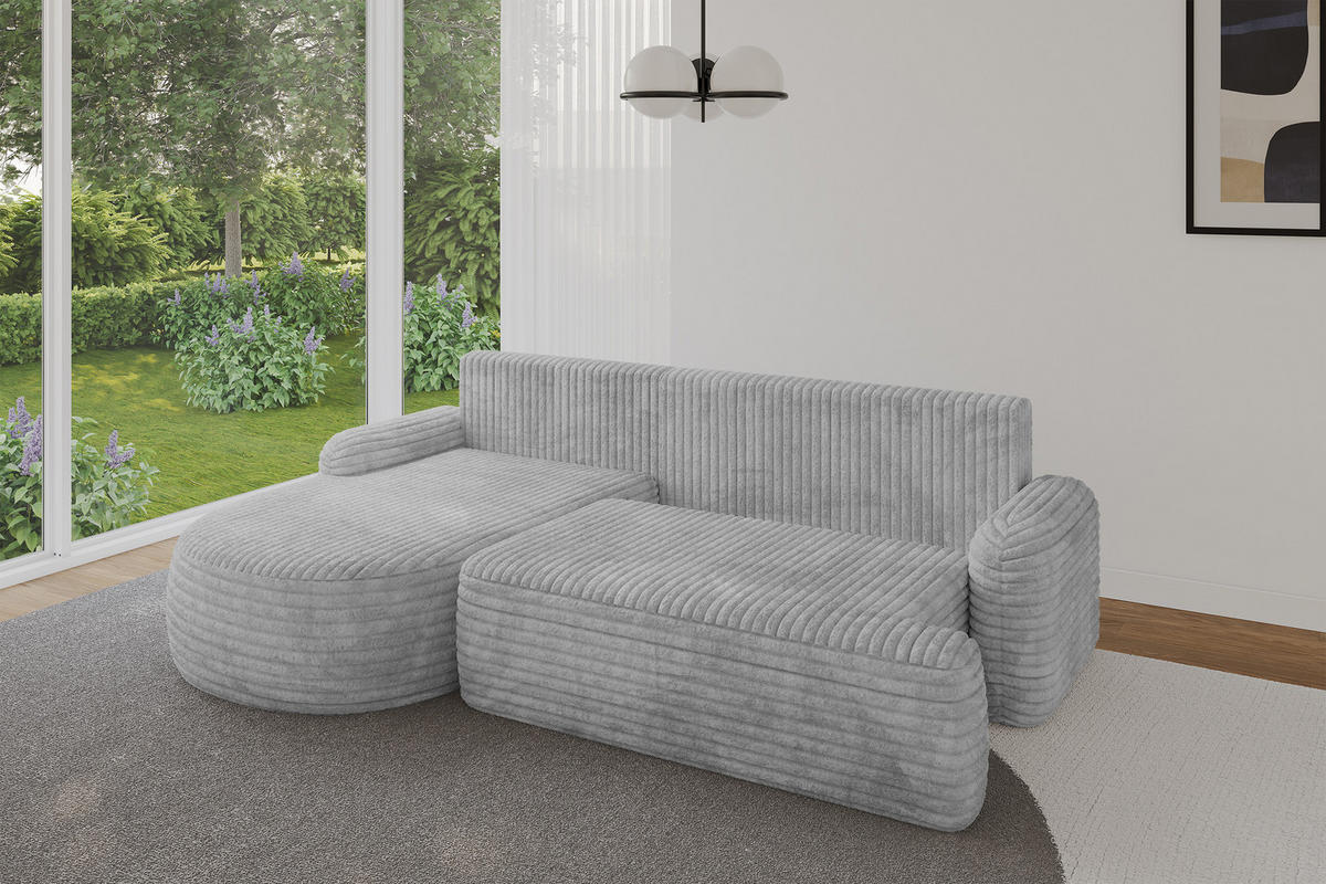 ECKSOFA mit Schlaffunktion und Bettkasten LIRA-L - 264x172x89 Hellgrau - Hellgrau, Holzwerkstoff/Textil (264/172cm) - ALTDECOR