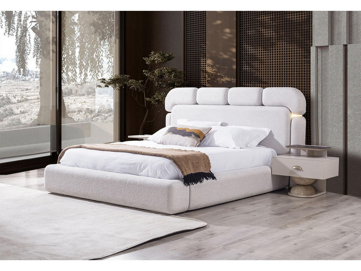 BETTANLAGE Avva Typ-2 Bett mit Kopfteil, 2 Nachttische und Kommode - Weiß, Holzwerkstoff (160/200cm)