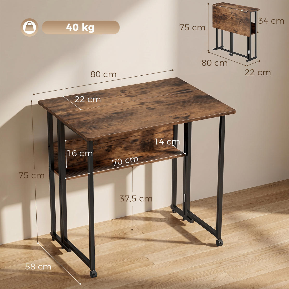 SCHREIBTISCH Rostfarben 58.0/80.0/75.0 cm - Rostfarben, Holzwerkstoff (58/80/75cm)
