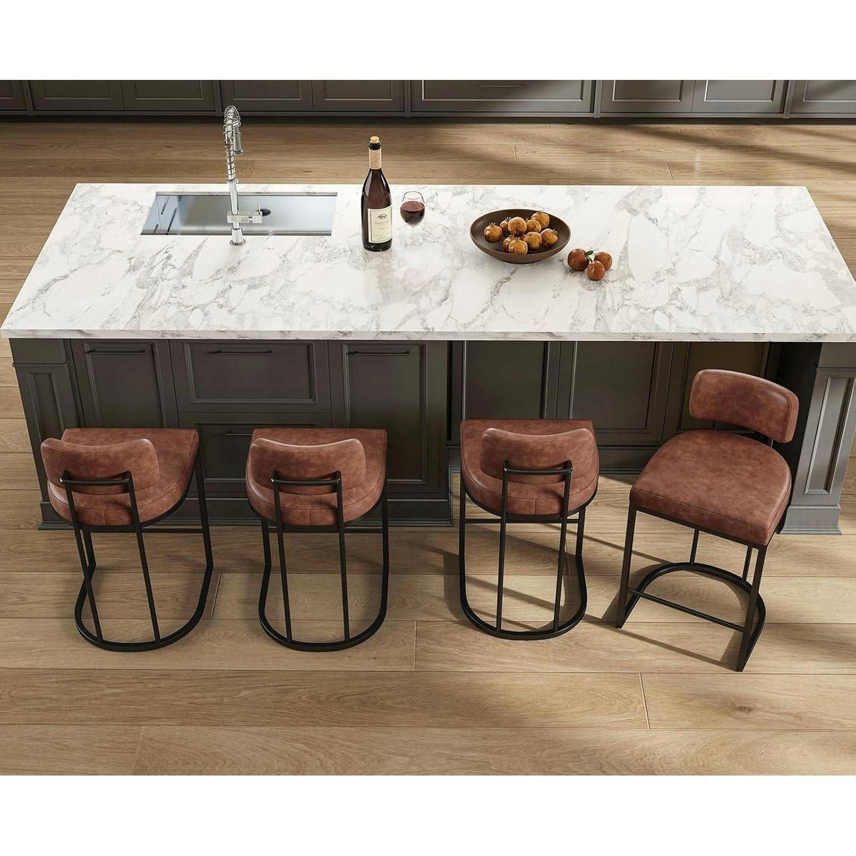 BARHOCKER 4er Set mit Rückenlehne Kunstleder Braun - Braun, Kunststoff (47/88.5/47.5cm)