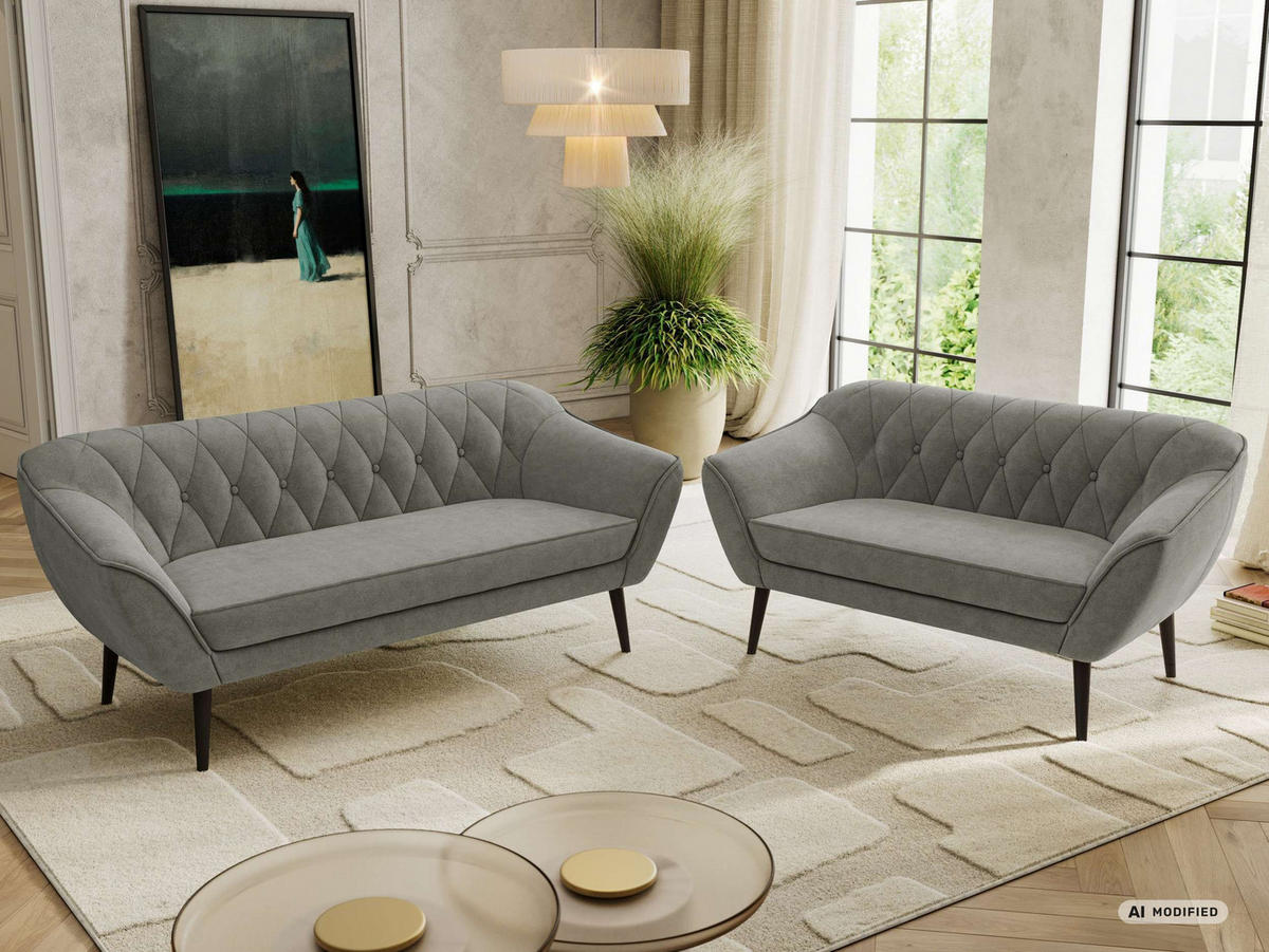 SEDACIA ZOSTAVA 3+2 PIRS - Sivá Štruktúrovaná látka - Čierne nohy - čierna/sivá, kompozitné drevo/textil (180/75/74cm) - MKS